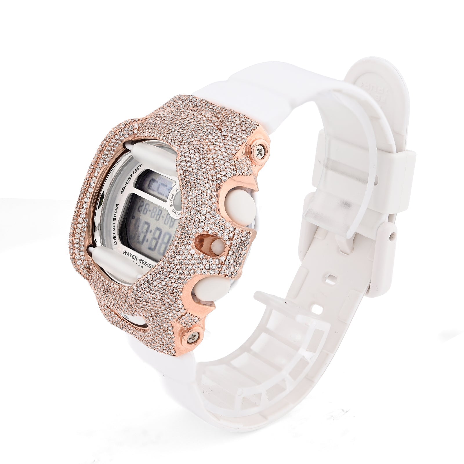 G - Shock BG169U Baby G 4.80CTW Rose Natural Diamond Bezel White Band Women Watch - Elite Jewelers - Luxury Watch
