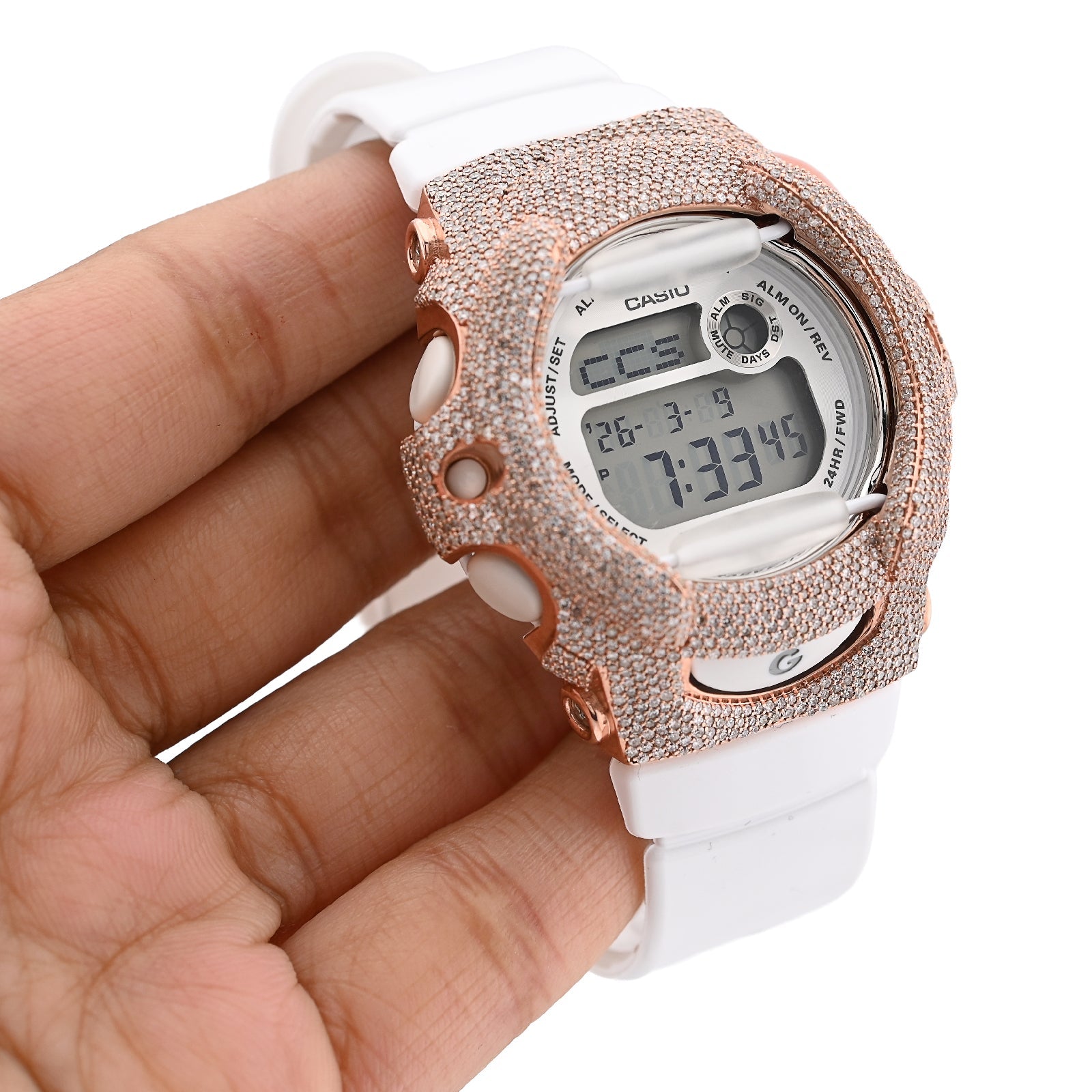G - Shock BG169U Baby G 4.80CTW Rose Natural Diamond Bezel White Band Women Watch - Elite Jewelers - Luxury Watch