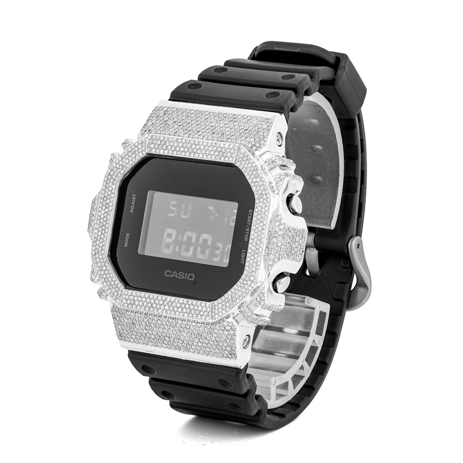 G-Shock DW-5600 3.90CT Natural Diamond White Bezel All Black Watch - Elite Jewelers-Luxury Watch