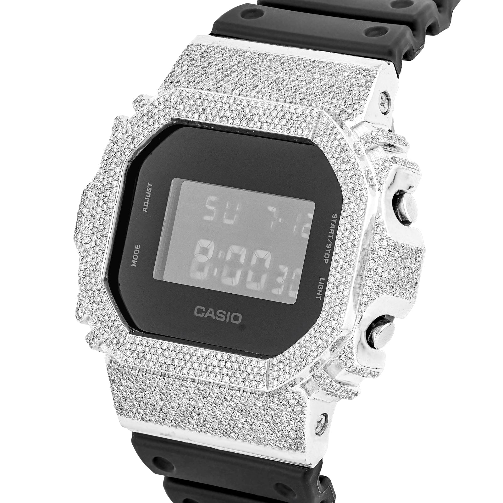 G-Shock DW-5600 3.90CT Natural Diamond White Bezel All Black Watch - Elite Jewelers-Luxury Watch