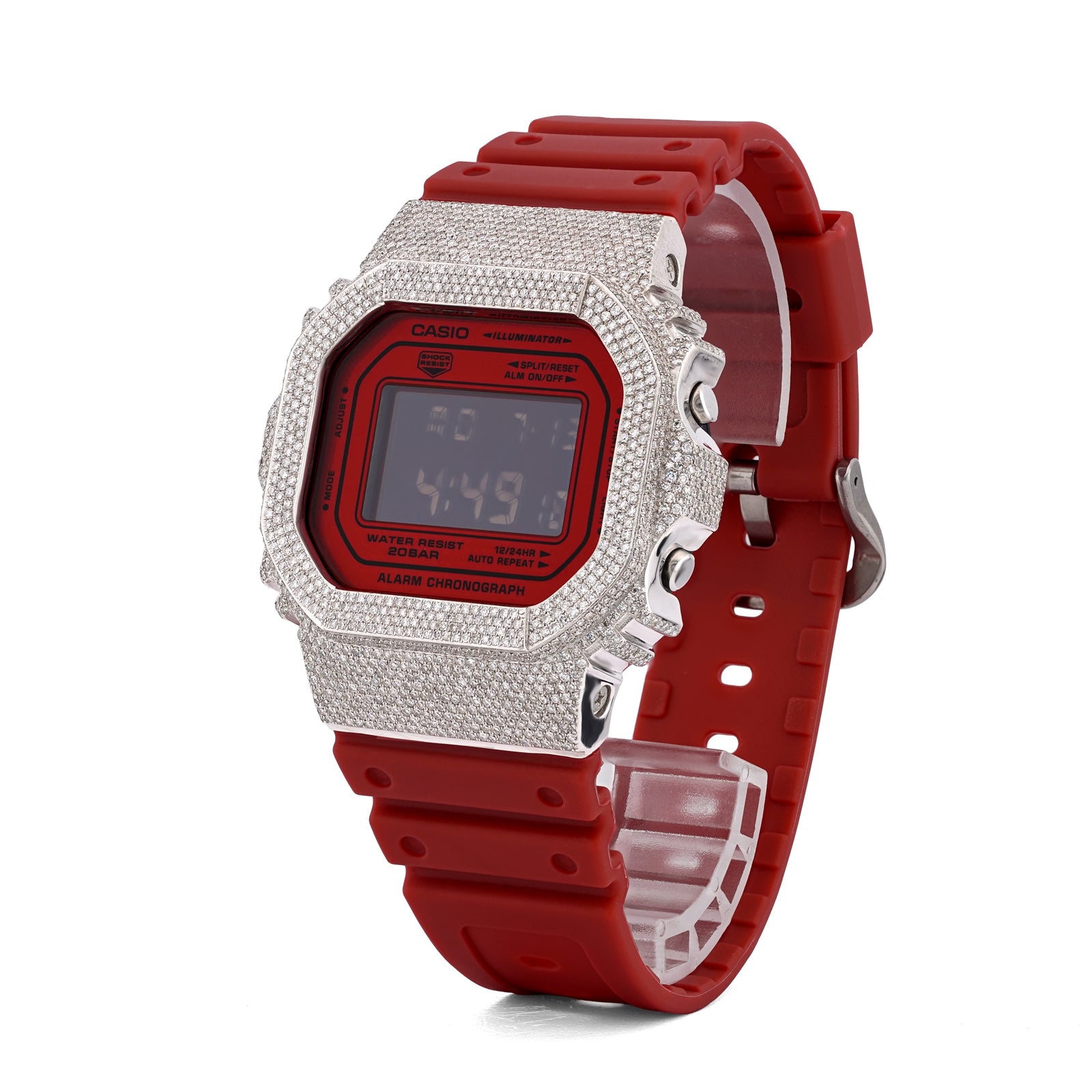 G-Shock DW-5600 4.50CT Natural Diamond White Bezel All Red Watch - Elite Jewelers-Luxury Watch