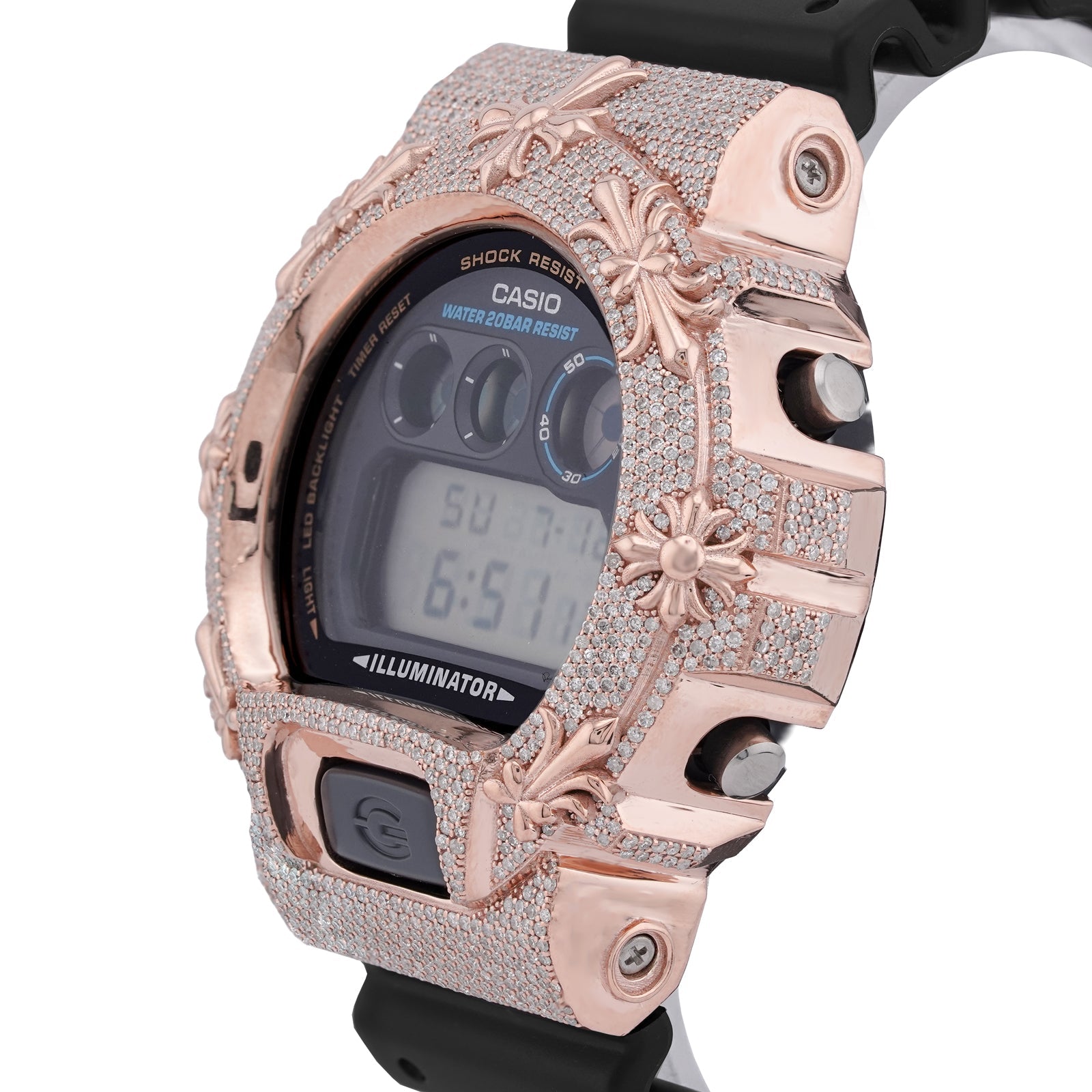 G-Shock DW-6900 3.5CT Natural Diamond Rose Chrome Heart Cross Watch - Elite Jewelers-Luxury Watch
