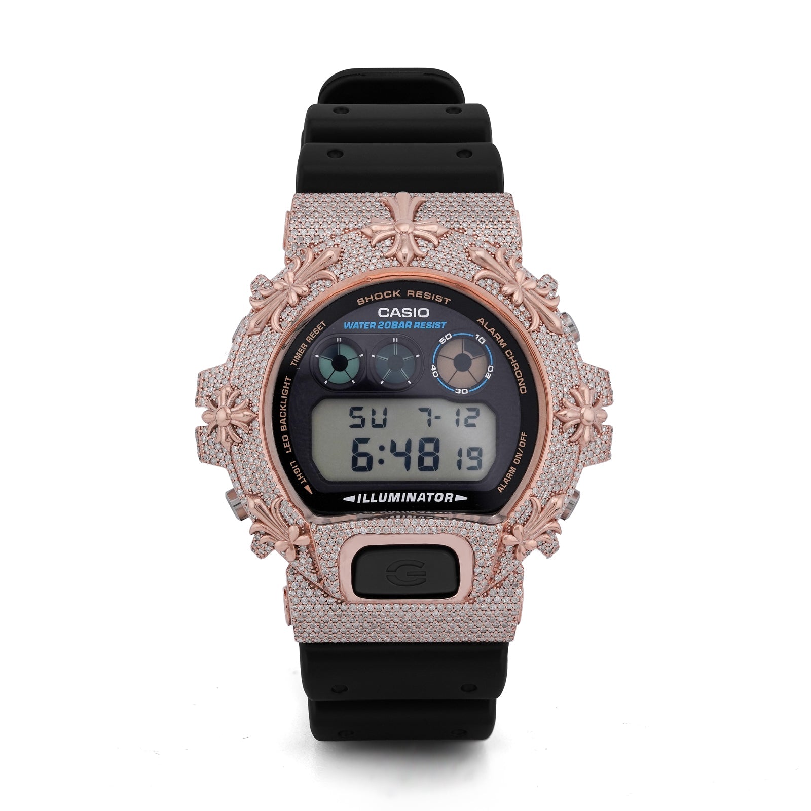 G-Shock DW-6900 3.5CT Natural Diamond Rose Chrome Heart Cross Watch - Elite Jewelers-Luxury Watch