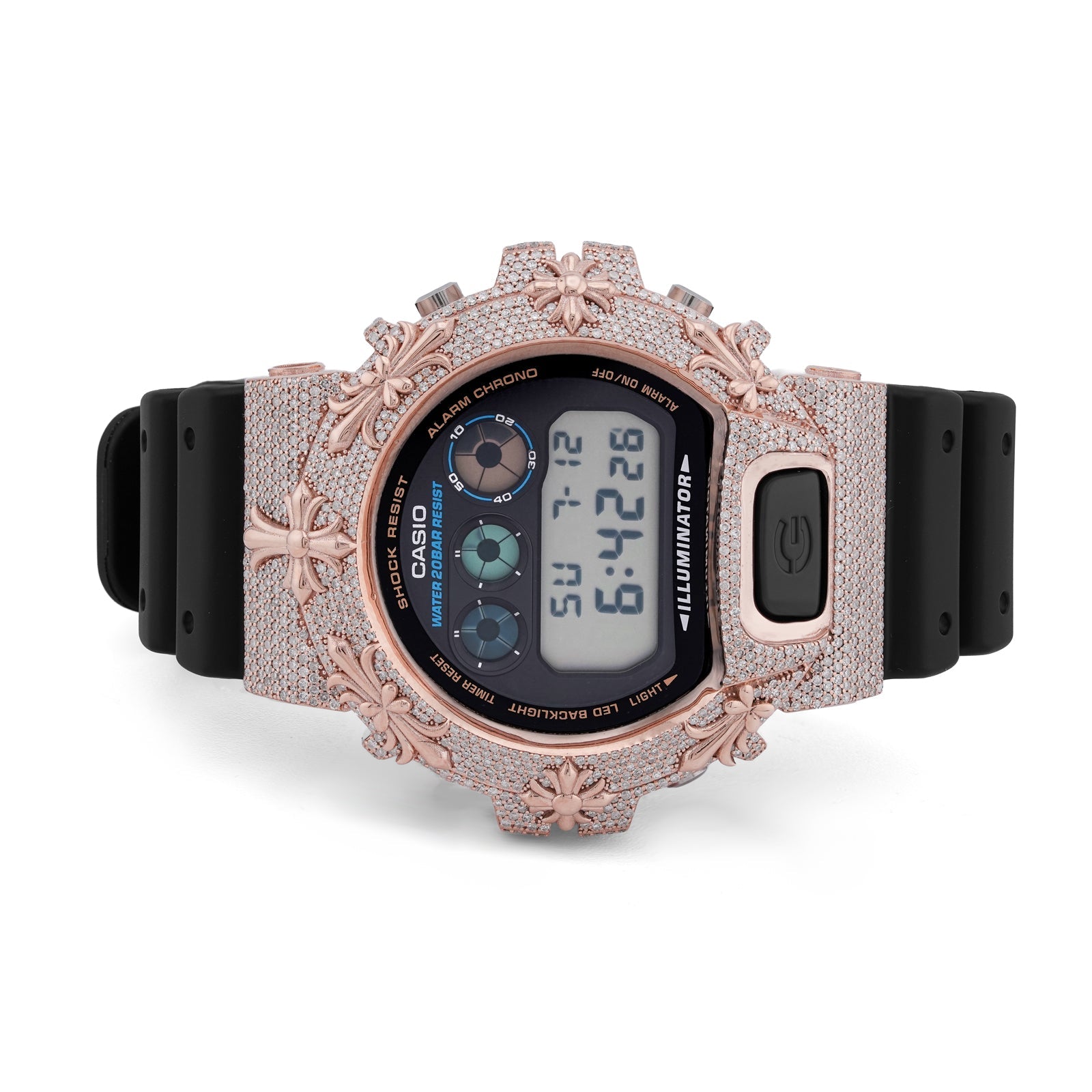 G-Shock DW-6900 3.5CT Natural Diamond Rose Chrome Heart Cross Watch - Elite Jewelers-Luxury Watch