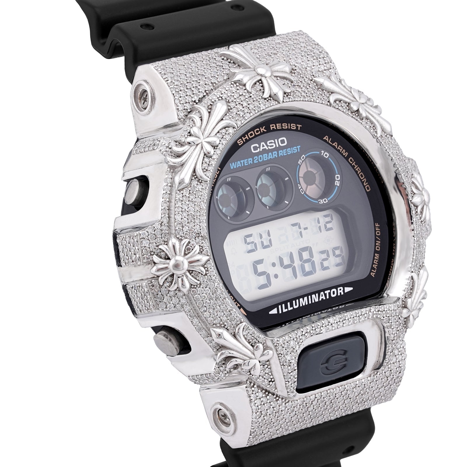 G-Shock DW-6900 3.5CT Natural Diamond White Chrome Heart Cross Watch - Elite Jewelers-Luxury Watch
