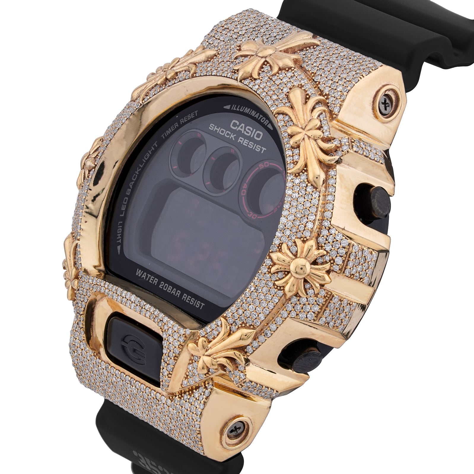 G-Shock DW-6900 3.5CT Natural Diamond Yellow Chrome Heart Cross Watch - Elite Jewelers-Luxury Watch
