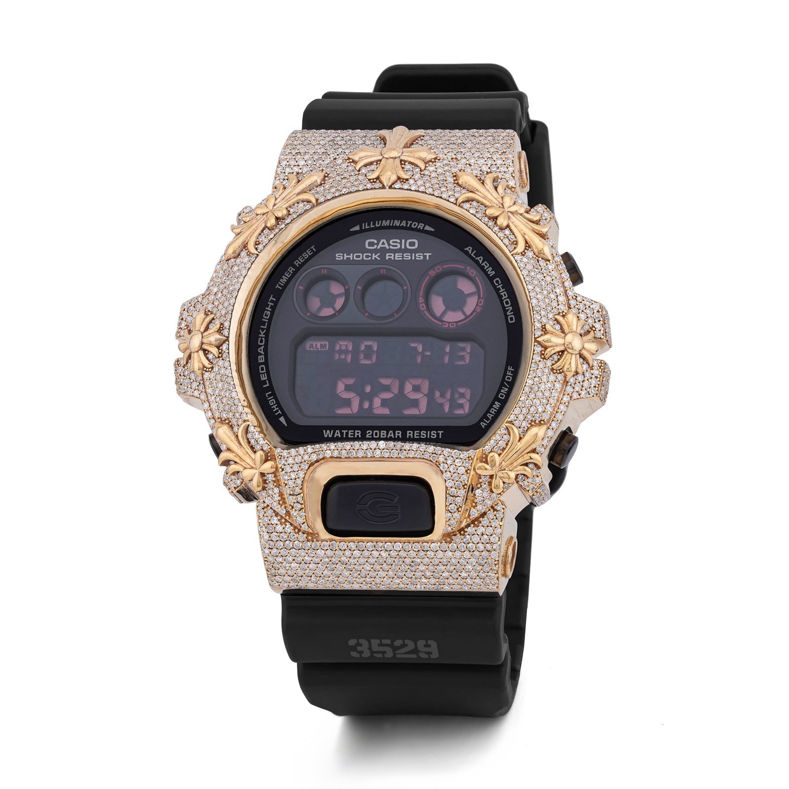 G-Shock DW-6900 3.5CT Natural Diamond Yellow Chrome Heart Cross Watch - Elite Jewelers-Luxury Watch