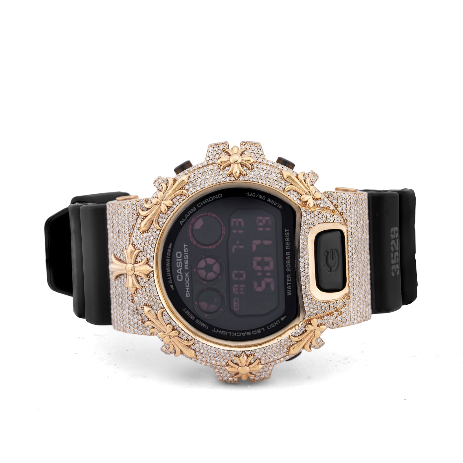 G-Shock DW-6900 3.5CT Natural Diamond Yellow Chrome Heart Cross Watch - Elite Jewelers-Luxury Watch