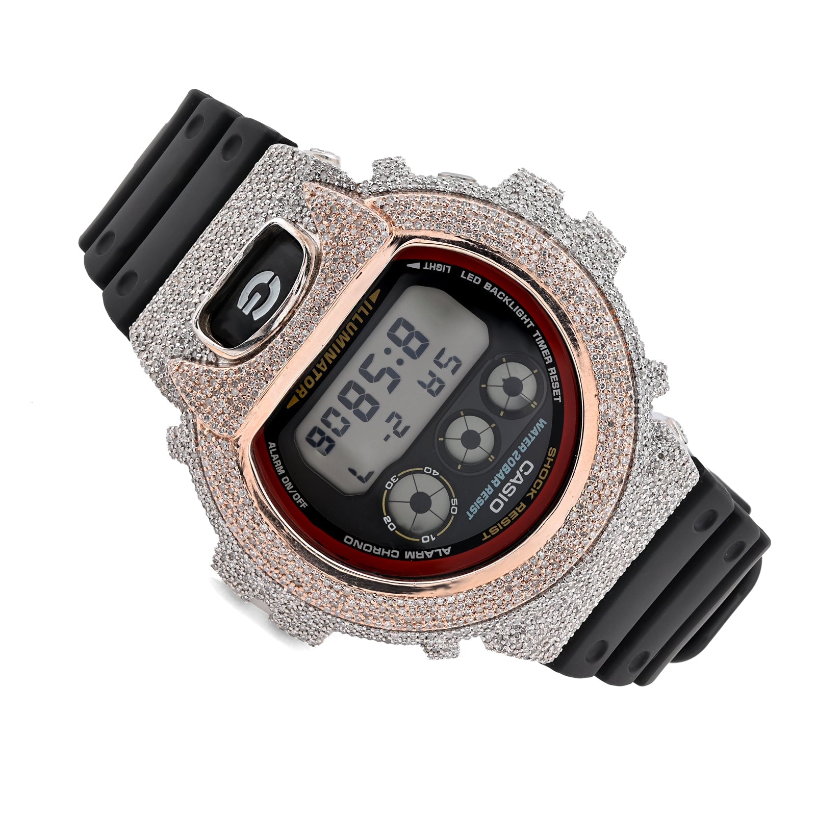 G - Shock DW - 6900RL 3.00 CTW Rose & White Diamond Bezel Iced Out Watch - Elite Jewelers - Luxury Watch