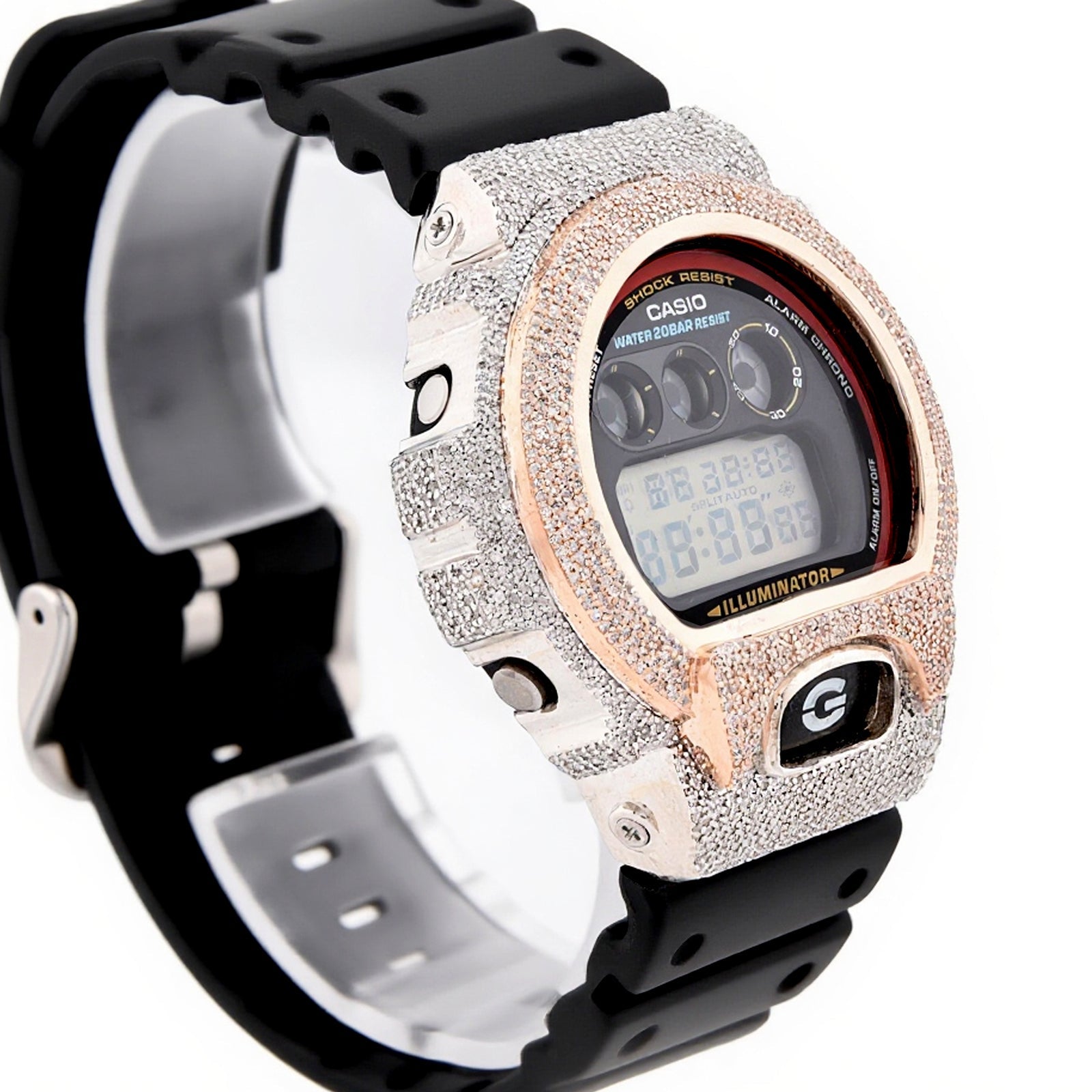 G - Shock DW - 6900RL 3.00 CTW Rose & White Diamond Bezel Iced Out Watch - Elite Jewelers - Luxury Watch