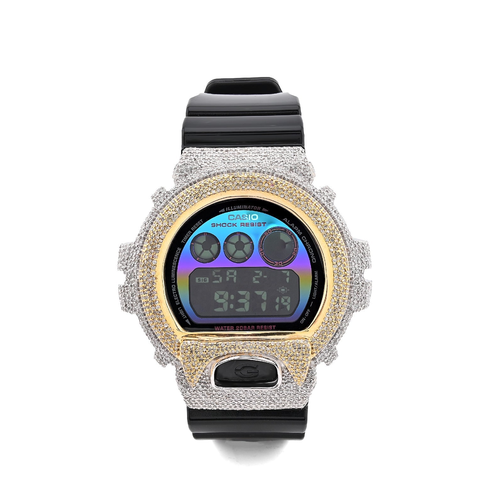 G - Shock DW - 6900RL 3.00 CTW Yellow & White Diamond Bezel Iced Out Watch - Elite Jewelers - Luxury Watch