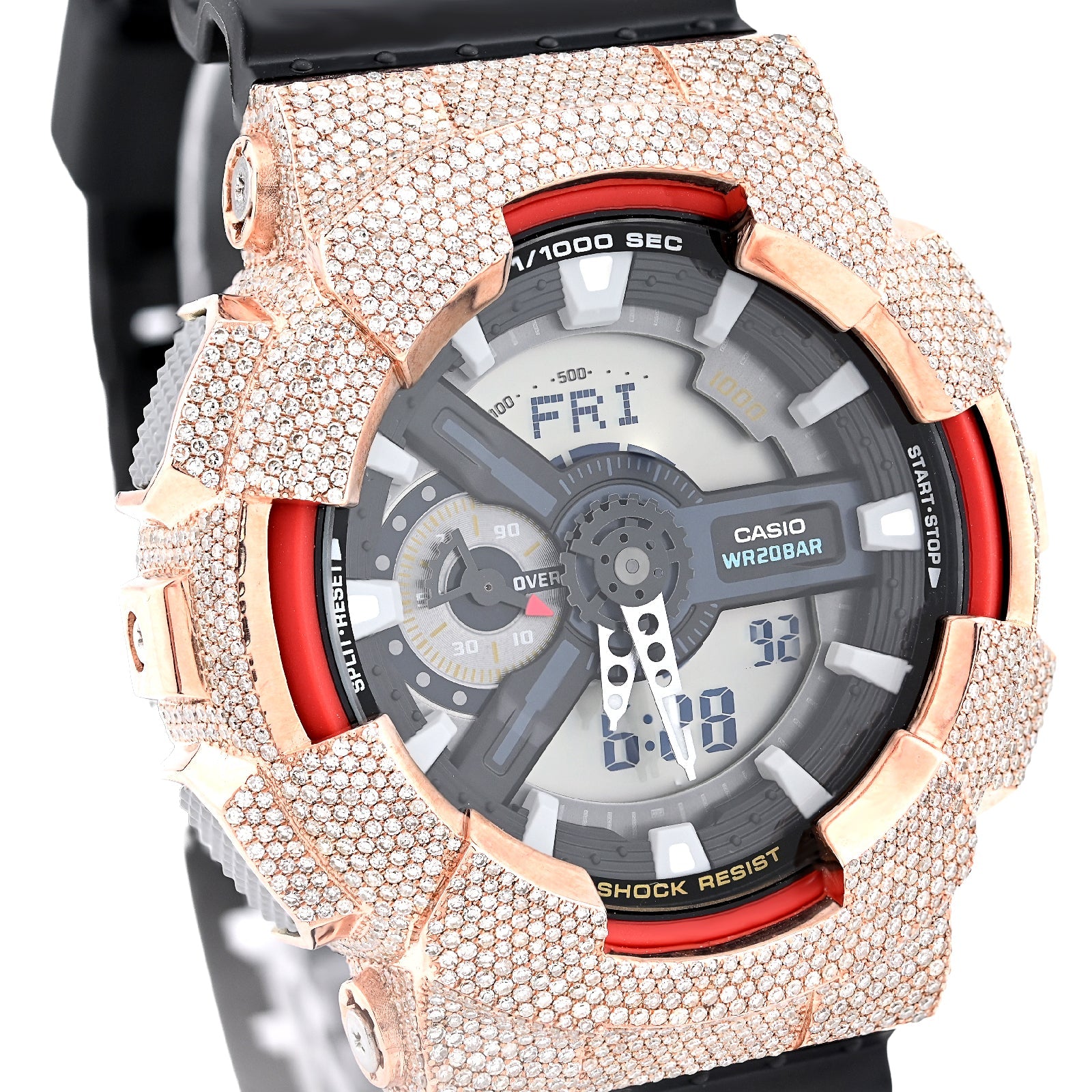 G - Shock GA110 Rose 5.40CT Natural Diamond Grey Dial Dual Lock Black Strap Men Watch - Elite Jewelers - Luxury Watch