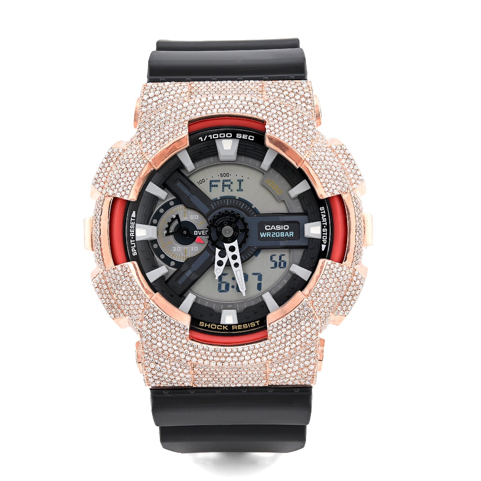G - Shock GA110 Rose 5.40CT Natural Diamond Grey Dial Dual Lock Black Strap Men Watch - Elite Jewelers - Luxury Watch