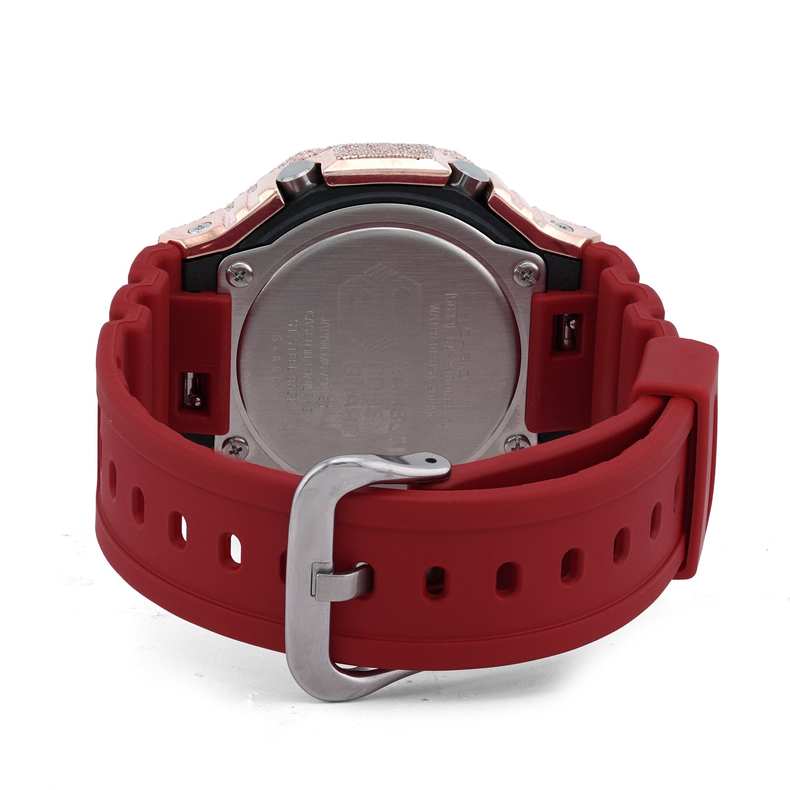 G-Shock GA2100 4.6CT Natural Diamond Rose Bezel All Red Watch - Elite Jewelers-Luxury Watch