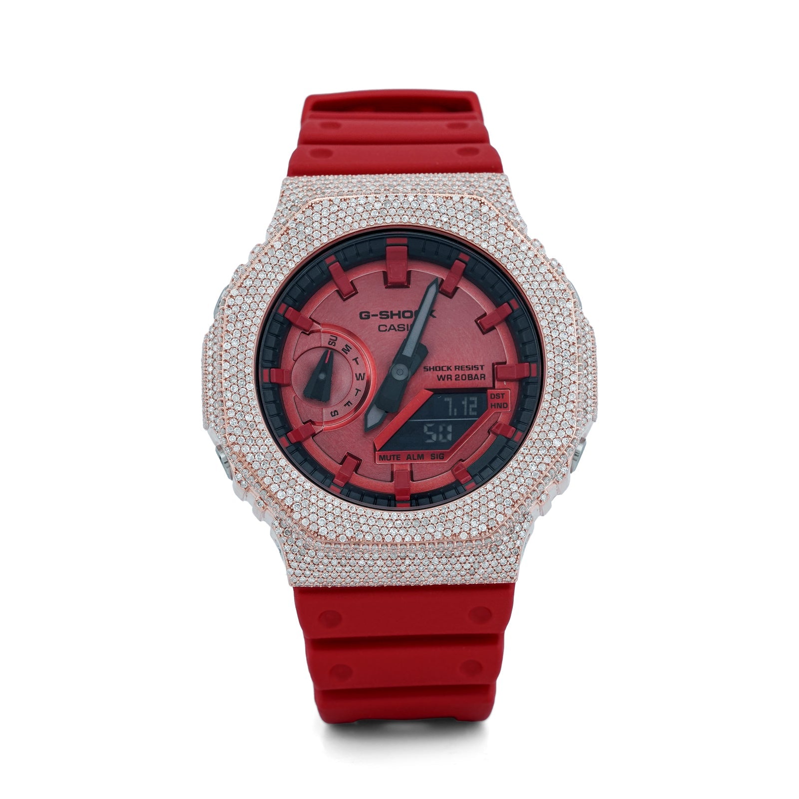 G-Shock GA2100 4.6CT Natural Diamond Rose Bezel All Red Watch - Elite Jewelers-Luxury Watch