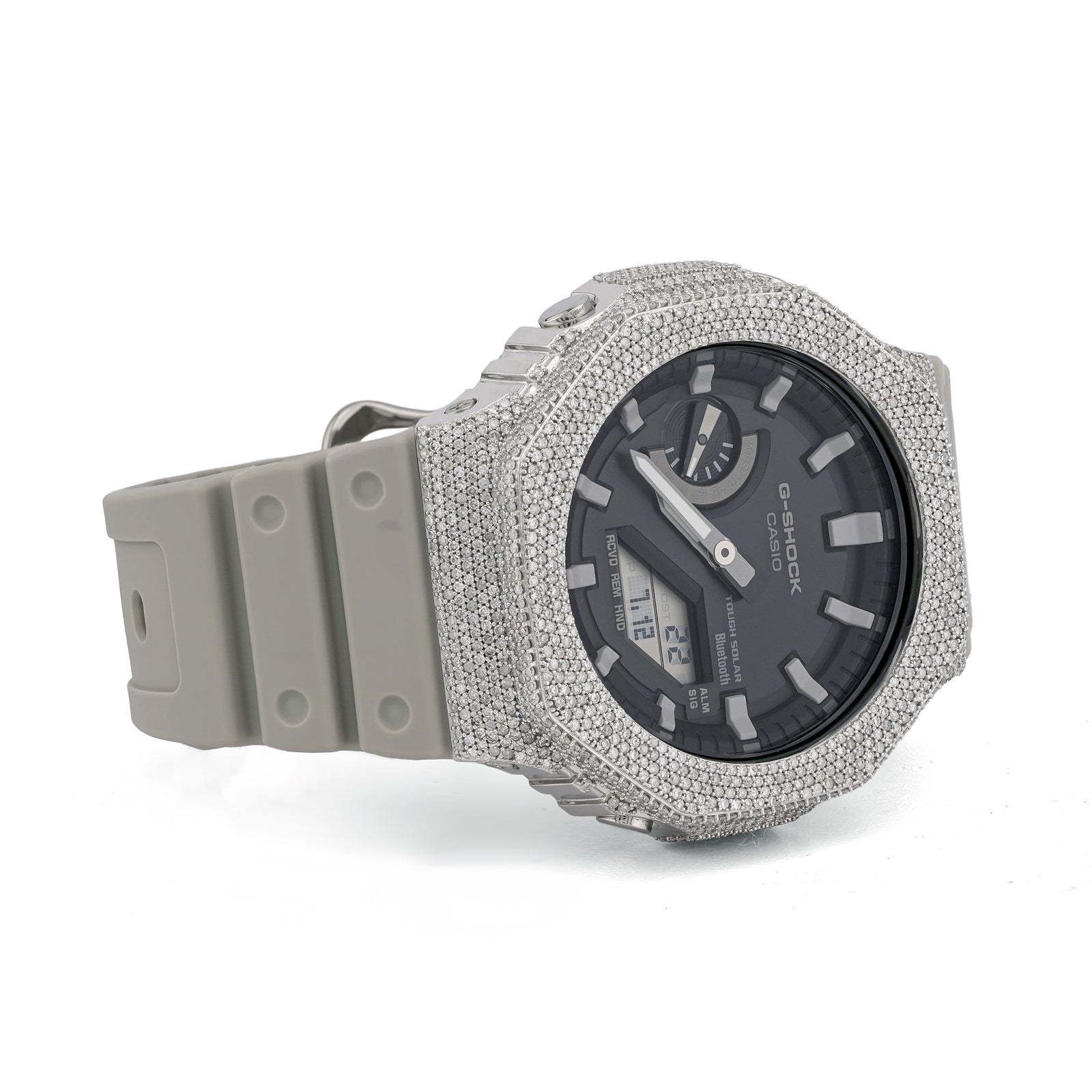 G-Shock GA2100 4.6CT Natural Diamond White Bezel Gray Band Watch - Elite Jewelers-Luxury Watch