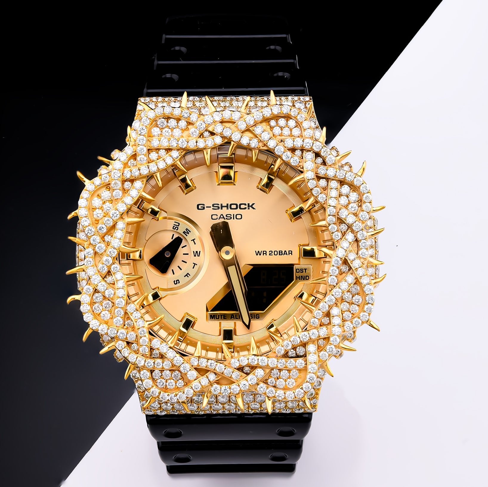 G - Shock GA2100 Gold Dial 7.50 CTW Diamond Thorn Bezel Iced Out Watch - Elite Jewelers - Luxury Watch