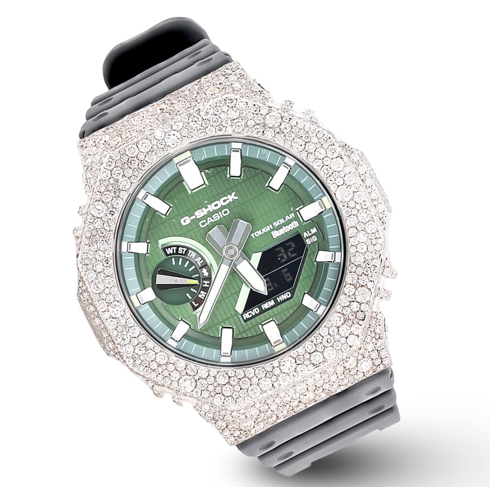 G - Shock GM2100 8.20CT Natural Diamond Mosaic Set Green Dial Grey Strap Men Watch - Elite Jewelers - Luxury Watch