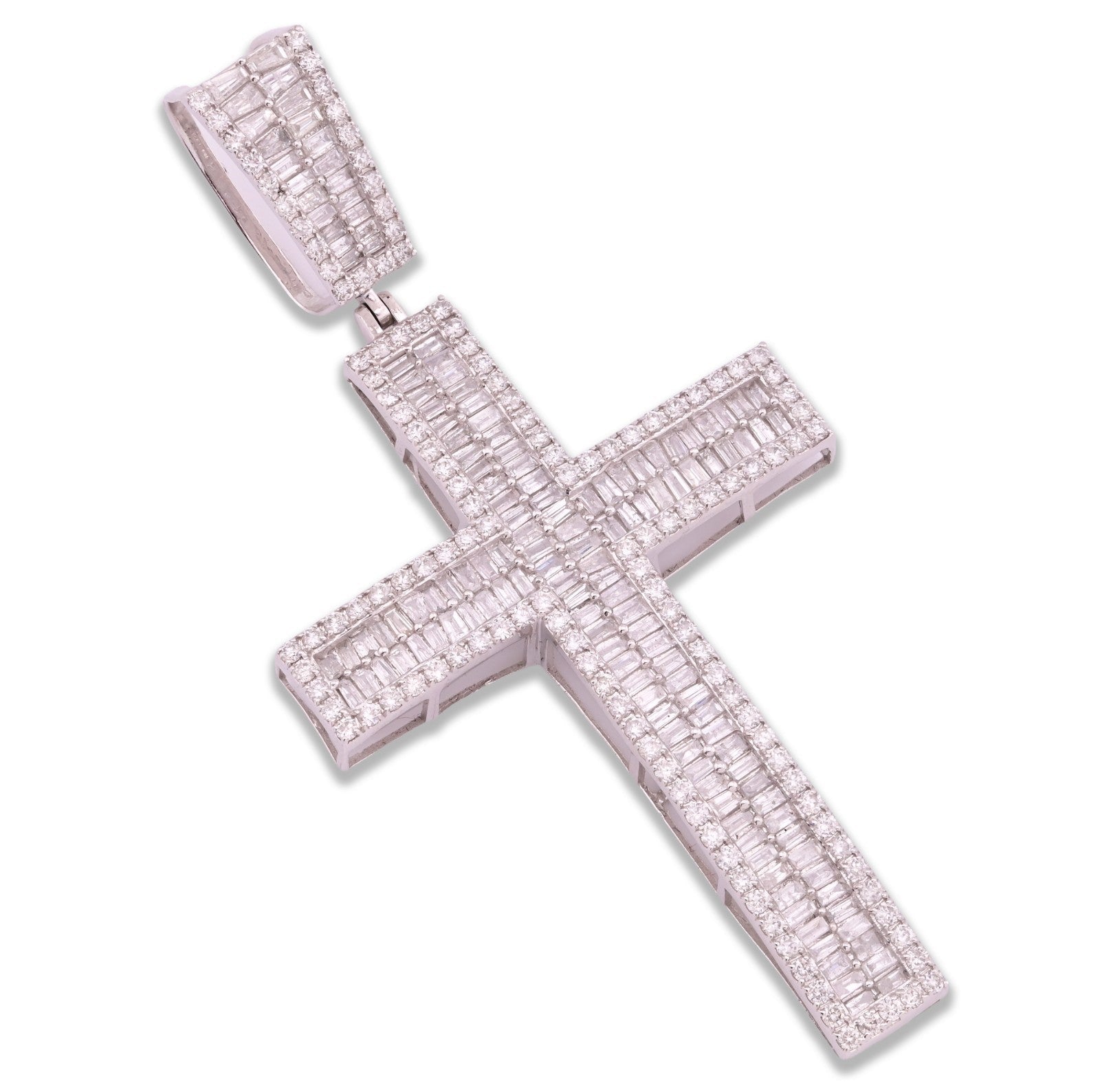 ICED 10k White Gold 11.6g 3.5CTW Real Round/Baguette Diamond Cross Pendant Charm - Elite Jewelers - Charms & Pendants