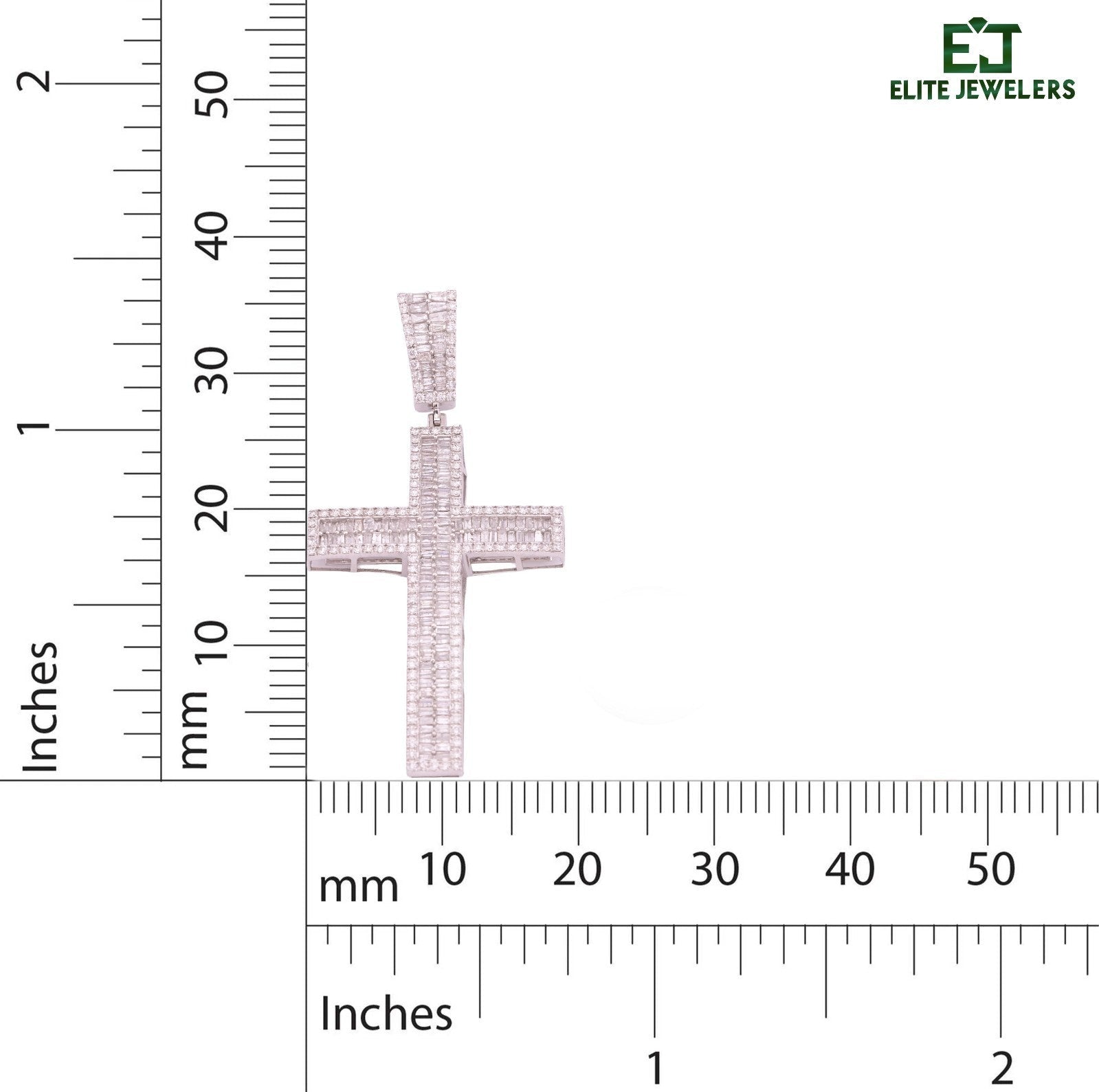 ICED 10k White Gold 11.6g 3.5CTW Real Round/Baguette Diamond Cross Pendant Charm - Elite Jewelers - Charms & Pendants