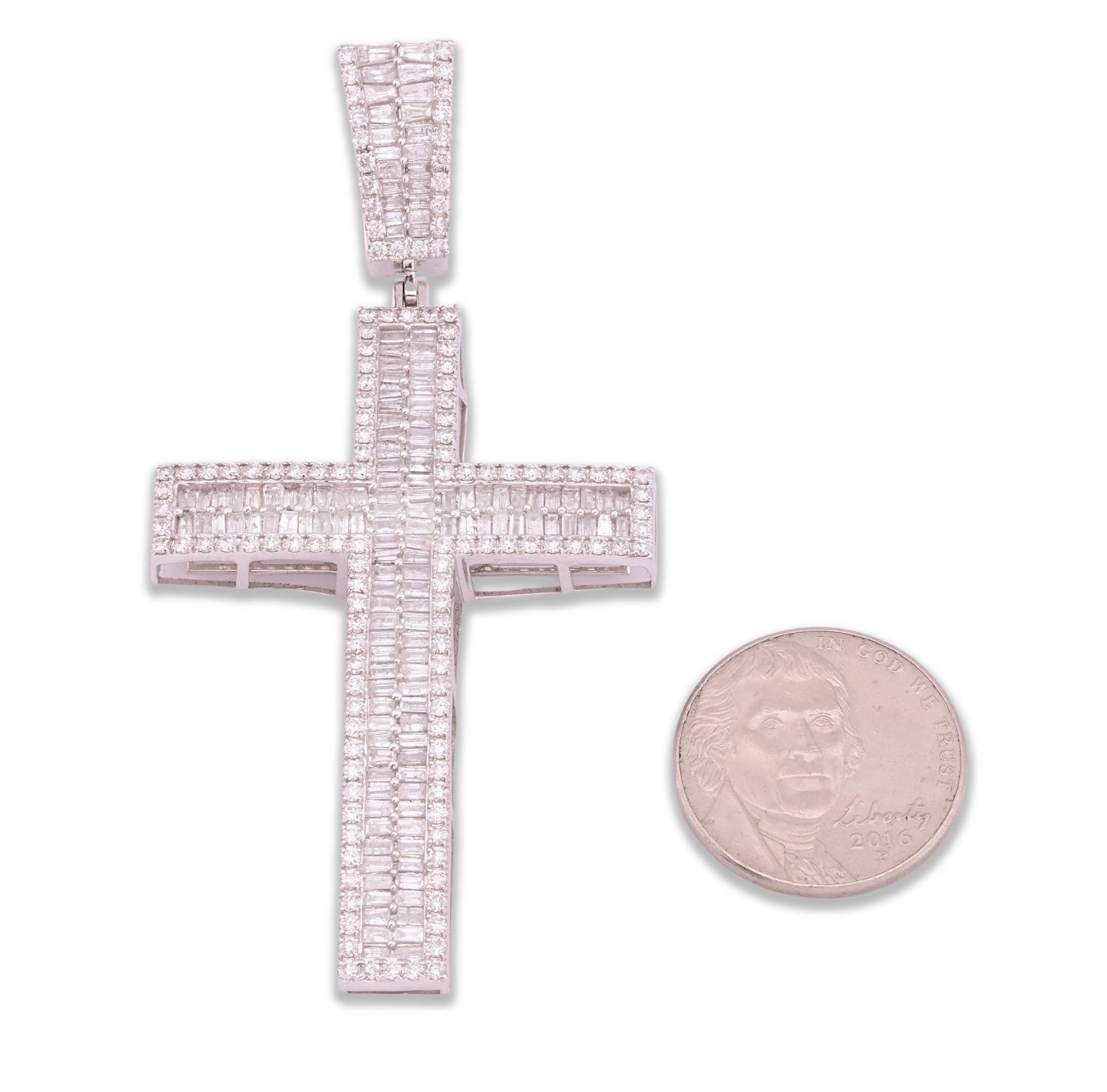 ICED 10k White Gold 11.6g 3.5CTW Real Round/Baguette Diamond Cross Pendant Charm - Elite Jewelers - Charms & Pendants