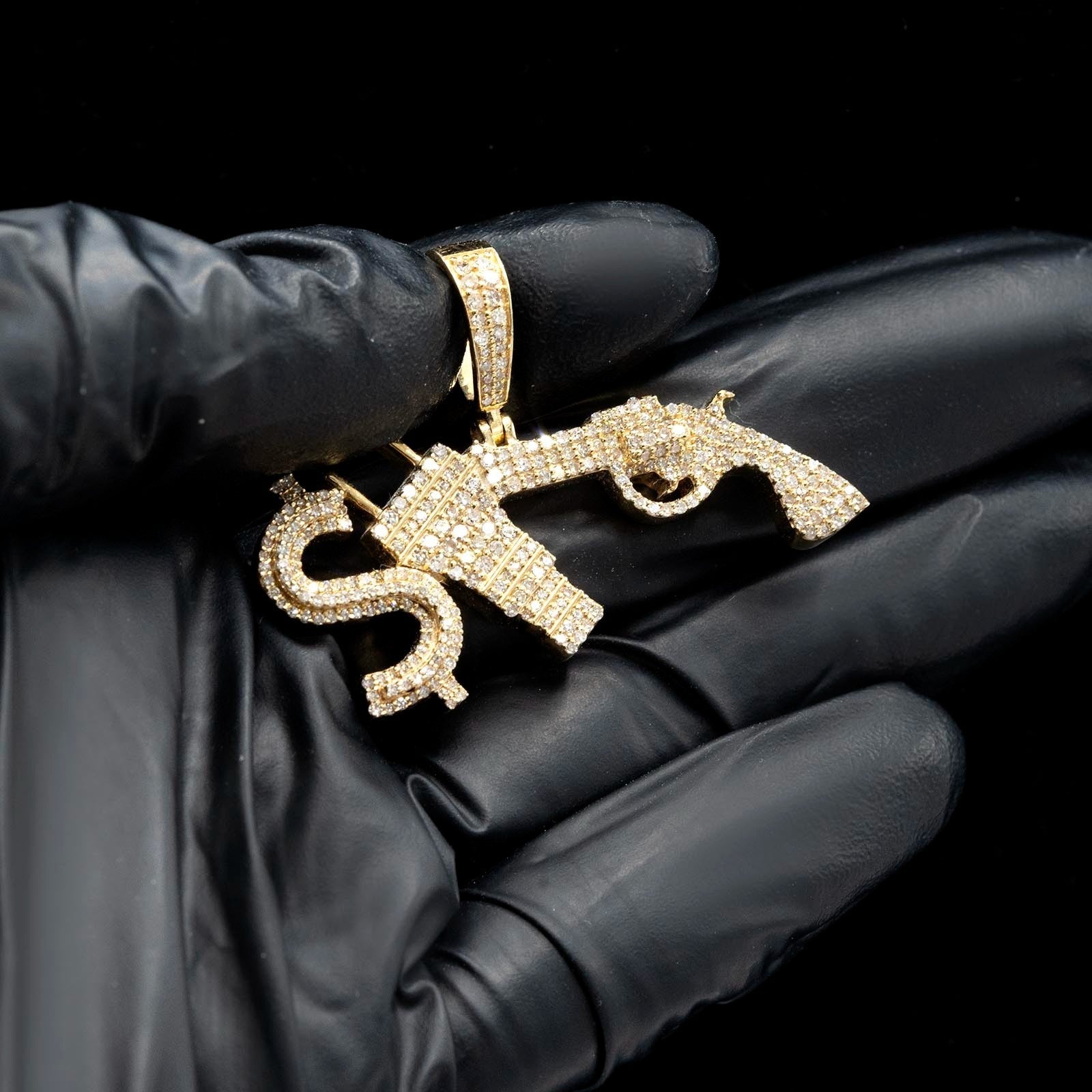 ICED 10k Yellow Gold 1.3CTW Natural Diamond $, Plug & Gun Pendant Mens 10g Charm - Elite Jewelers - Charms & Pendants
