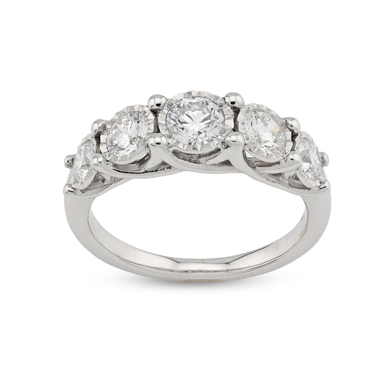 Ladies 925 Sterling Silver 1CTW Lab Round Diamond 5 - Stone Anniversary Band Ring - Elite Jewelers - Rings