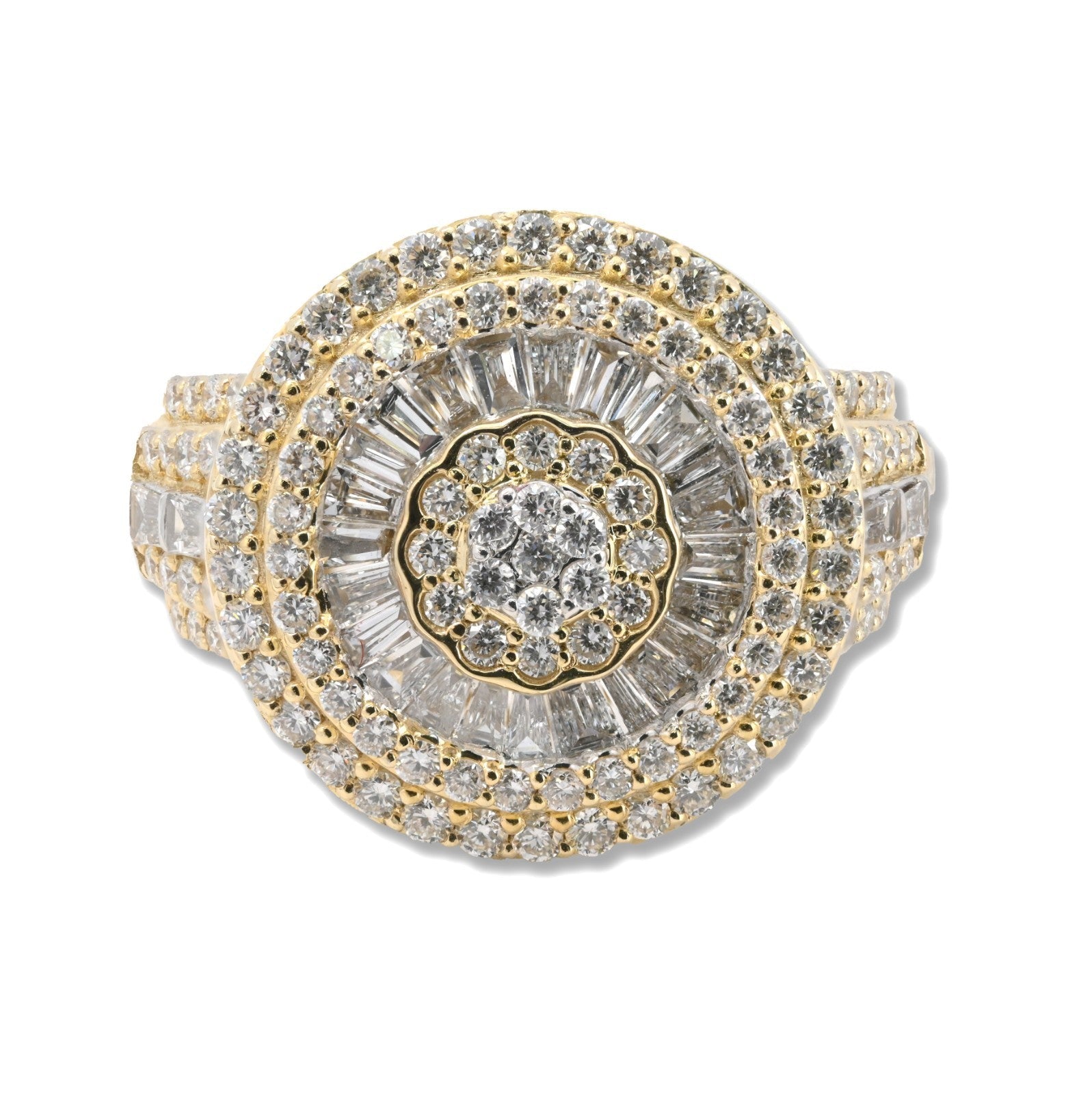 Mens 10k Yellow Gold 2.1CTW Lab Grown Round/Baguette Diamond Circle Ring Size 10 - Elite Jewelers - Rings