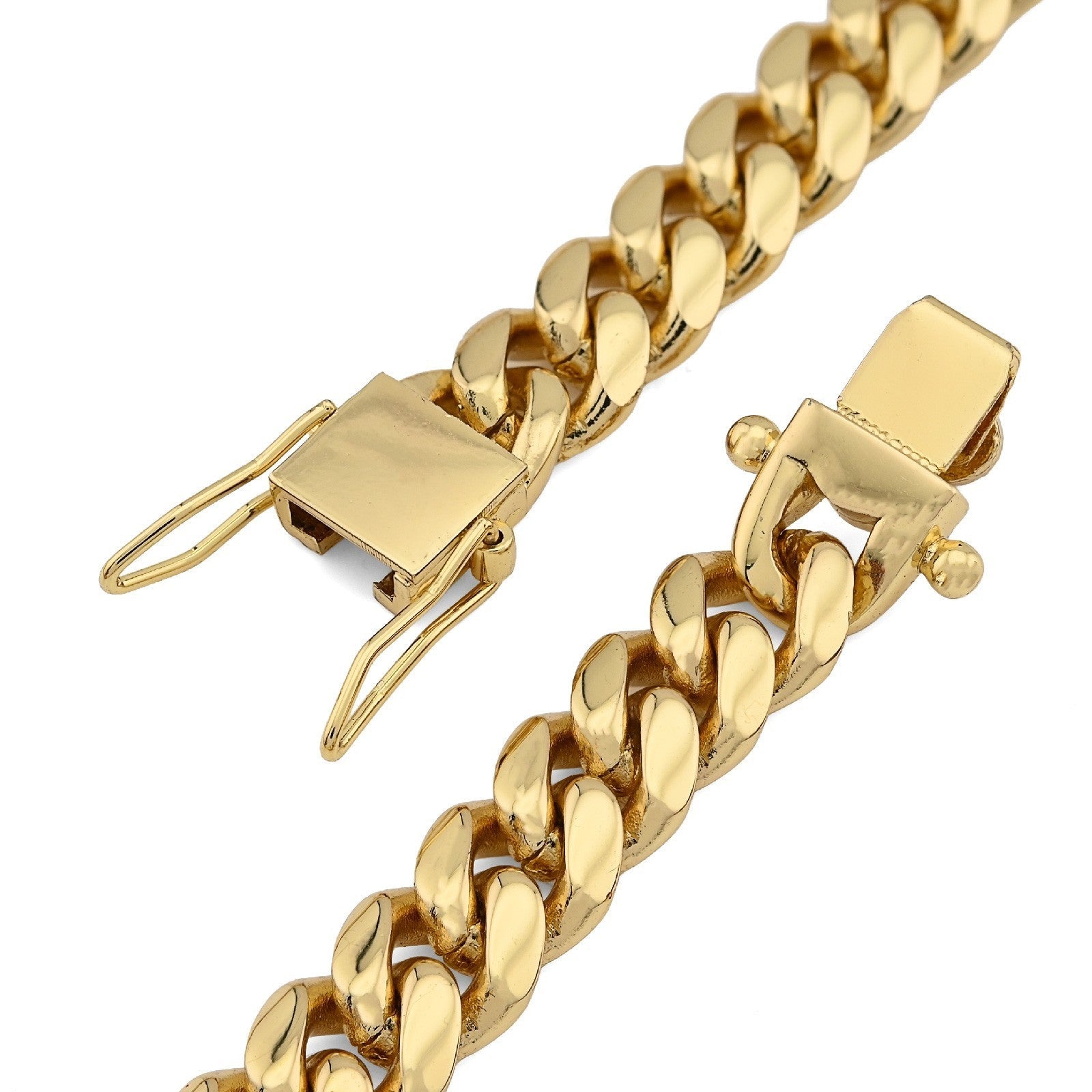 Mens 8MM Stainless Steel 14K Gold Plated Cuban Link Chain 20 Inches 59.9gms Necklace - Elite Jewelers - Necklaces & Chains