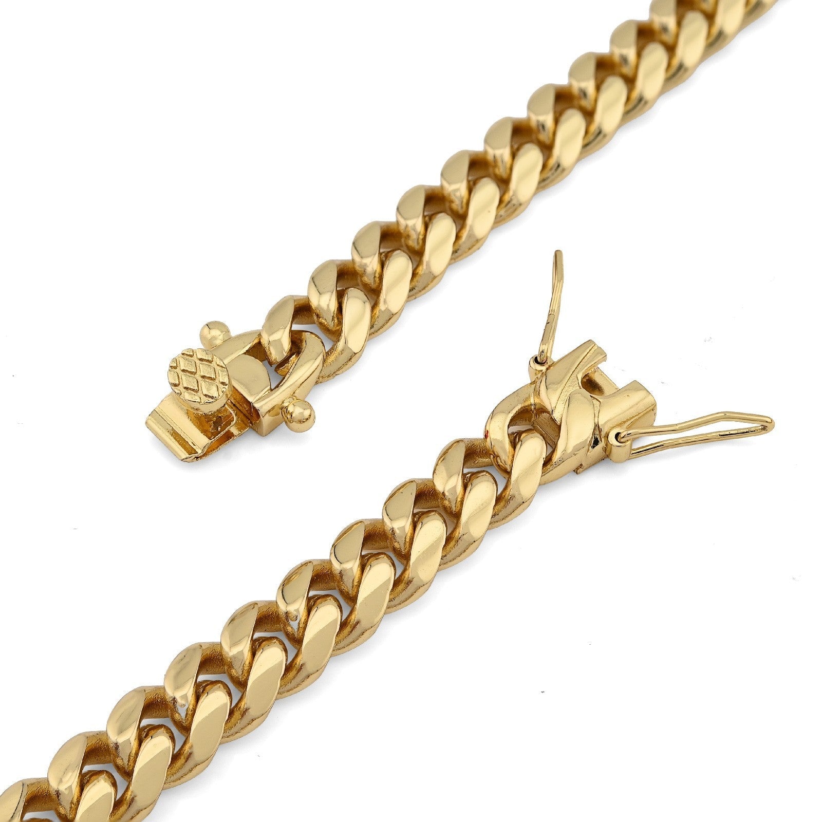 Mens 8MM Stainless Steel 14K Gold Plated Cuban Link Chain 20 Inches 59.9gms Necklace - Elite Jewelers - Necklaces & Chains