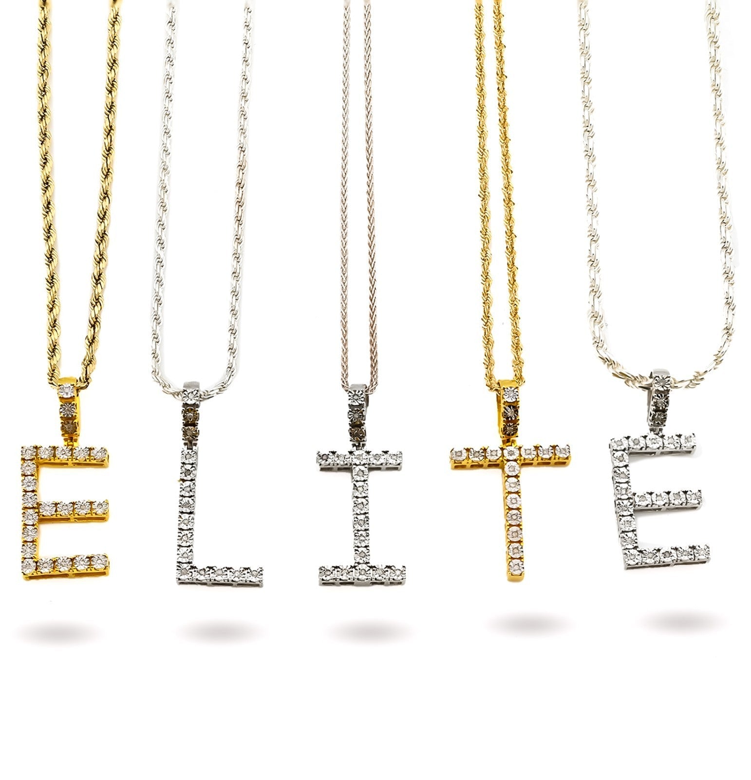 Plated 925 Sterling Silver Natural Diamond Pendant 2 grams Charm A to Z Initials - Elite Jewelers - Charms & Pendants