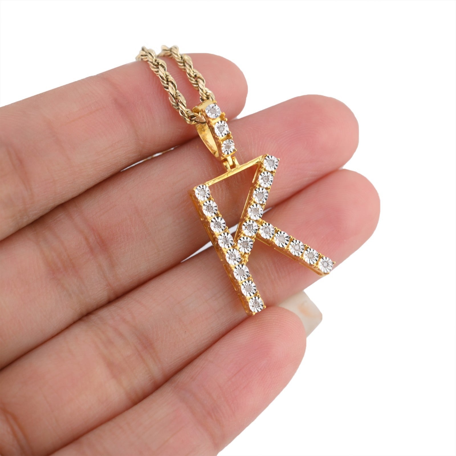 Plated 925 Sterling Silver Natural Diamond Pendant 2 grams Charm A to Z Initials - Elite Jewelers - Charms & Pendants