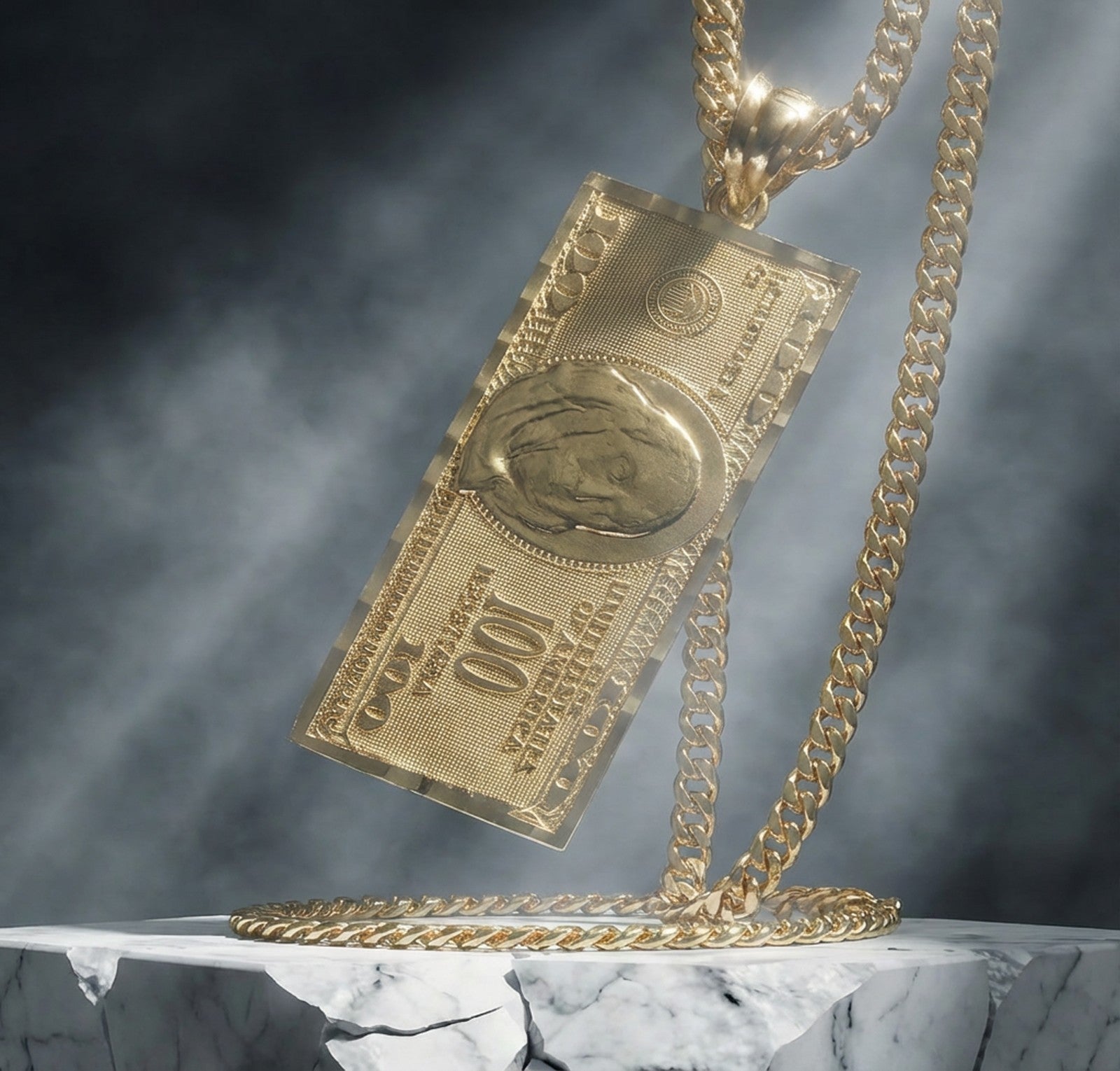 Pure 10k Yellow Gold One Hundred Dollar Bill Pendant 1.9g Money Charm For Mens - Elite Jewelers - Charms & Pendants