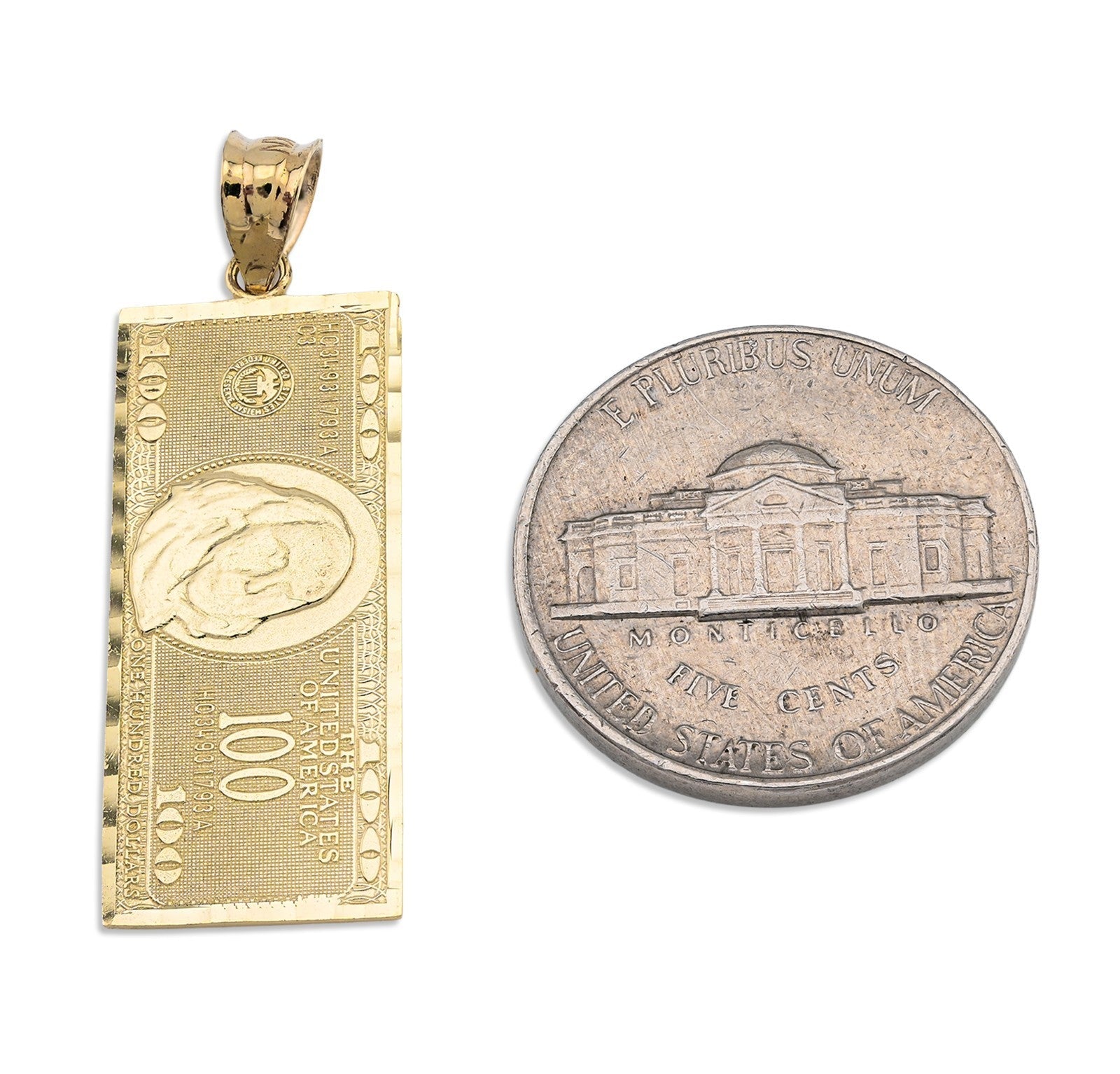 Pure 10k Yellow Gold One Hundred Dollar Bill Pendant 1.9g Money Charm For Mens - Elite Jewelers - Charms & Pendants