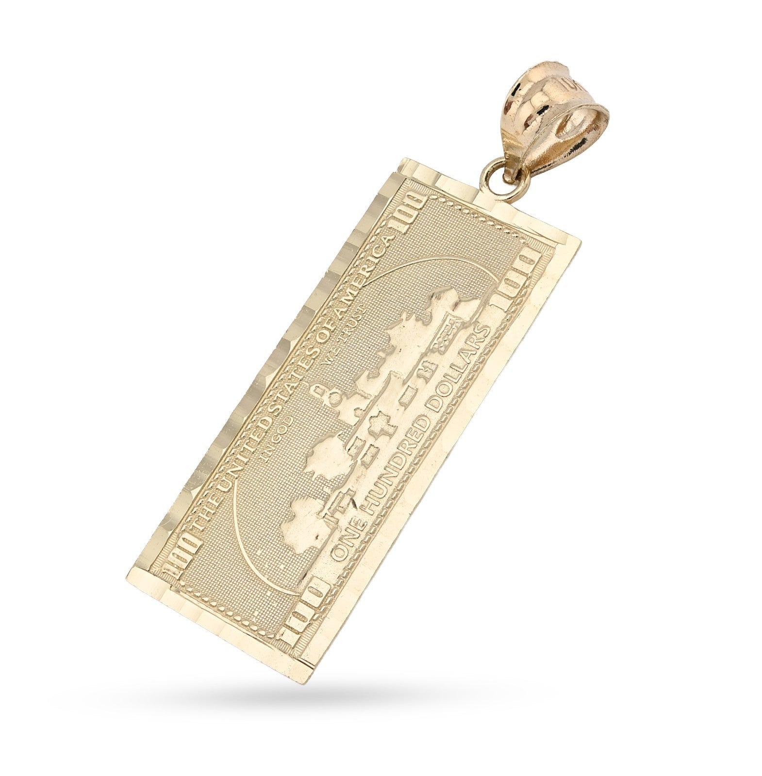 Pure 10k Yellow Gold One Hundred Dollar Bill Pendant 1.9g Money Charm For Mens - Elite Jewelers - Charms & Pendants