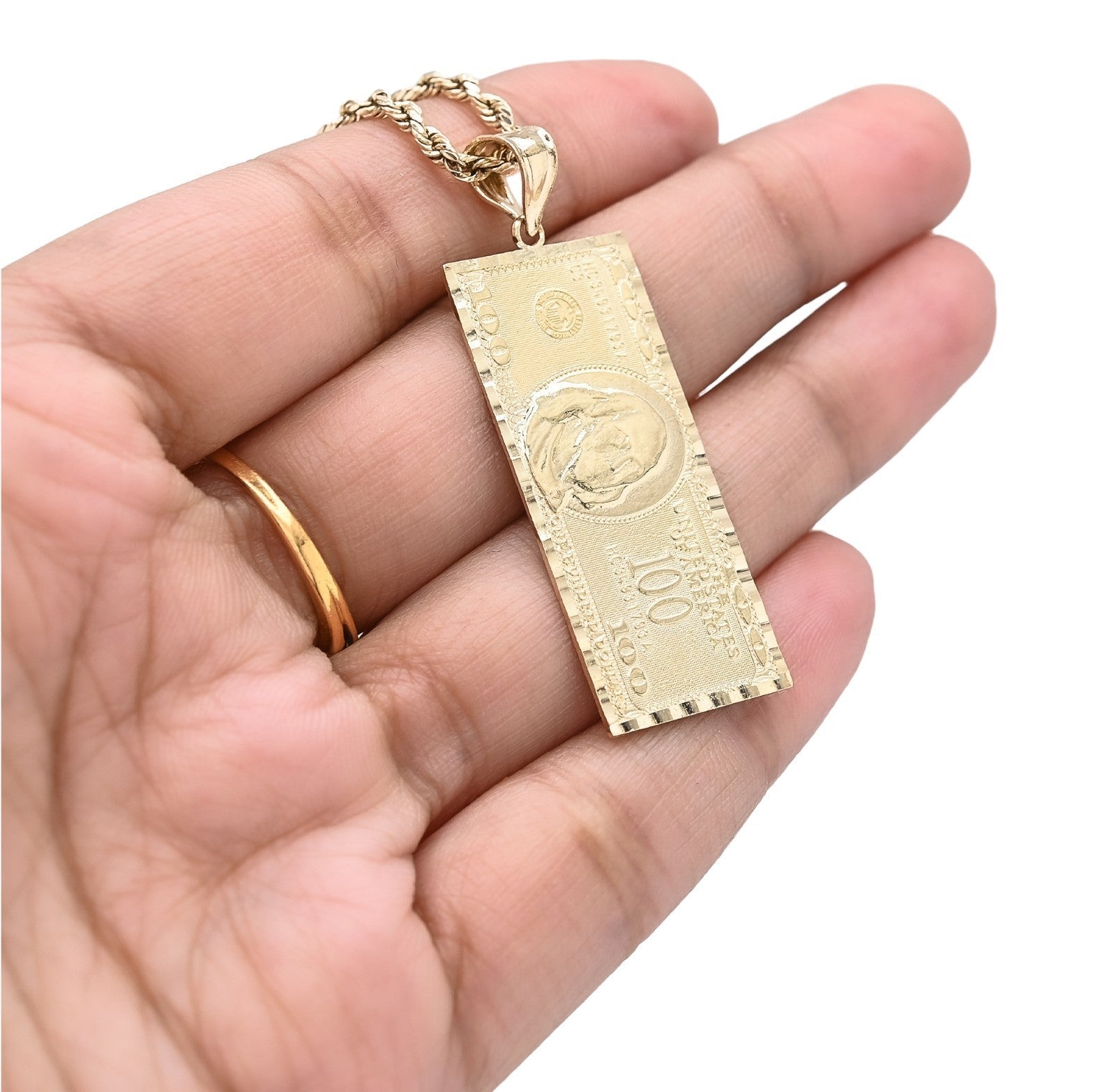 Real 10k Yellow Gold $100 Dollar Bill Money Pendant 4.3g Mens Charm For Necklace - Elite Jewelers - Charms & Pendants