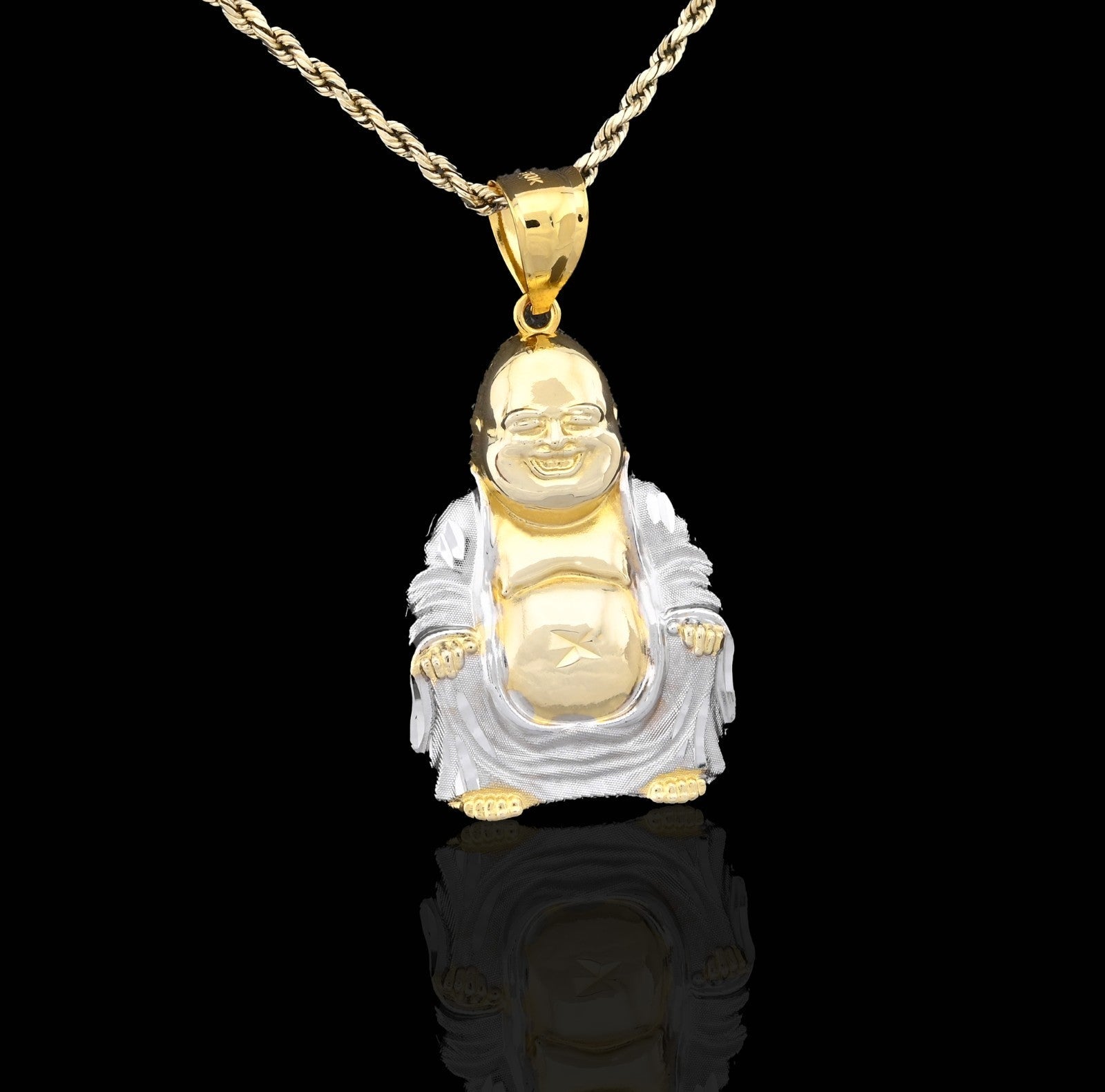 Real 10k Yellow & White Gold 5.5 gms Happy Laughing Buddha Pendant Charm For Men - Elite Jewelers - Charms & Pendants