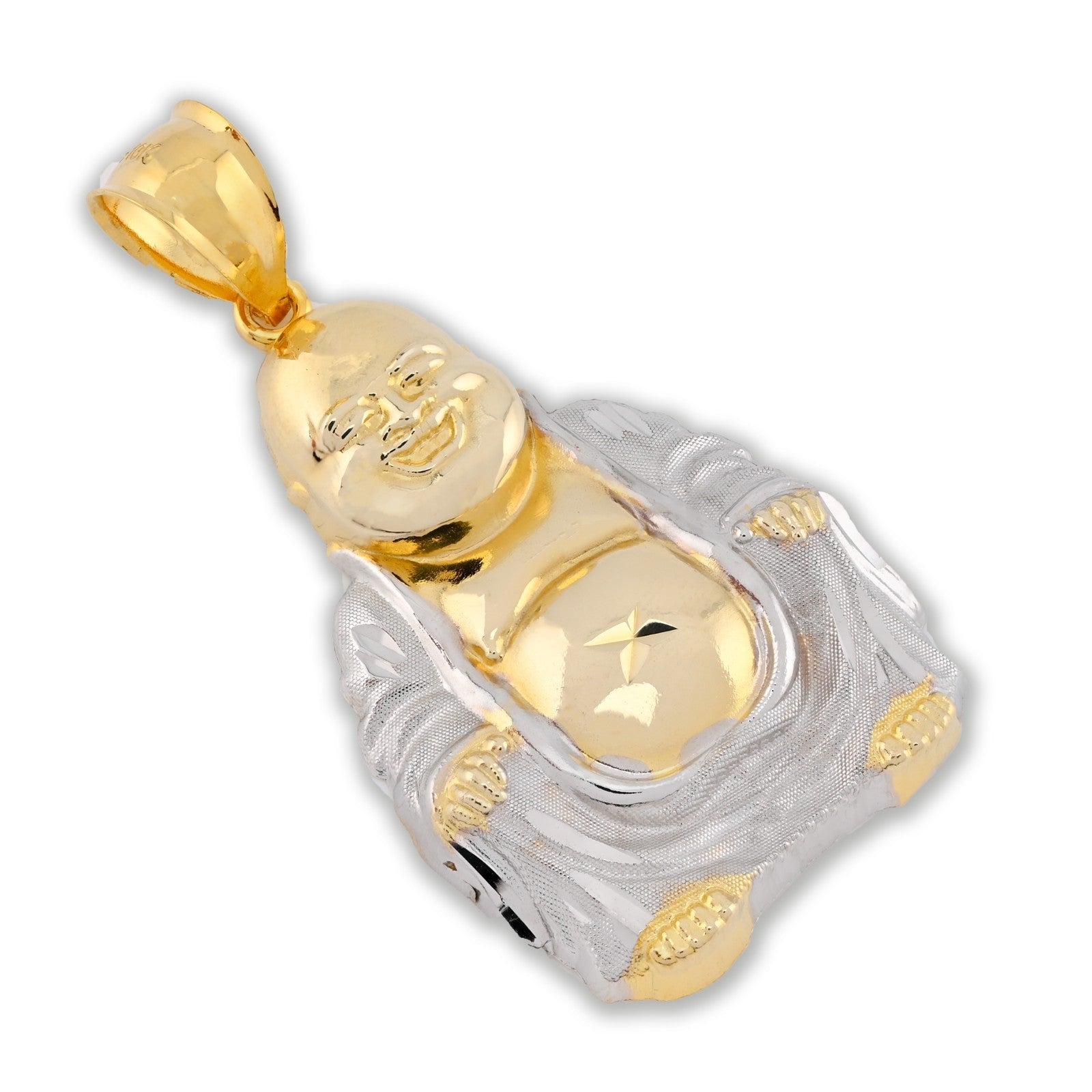 Real 10k Yellow & White Gold 5.5 gms Happy Laughing Buddha Pendant Charm For Men - Elite Jewelers - Charms & Pendants
