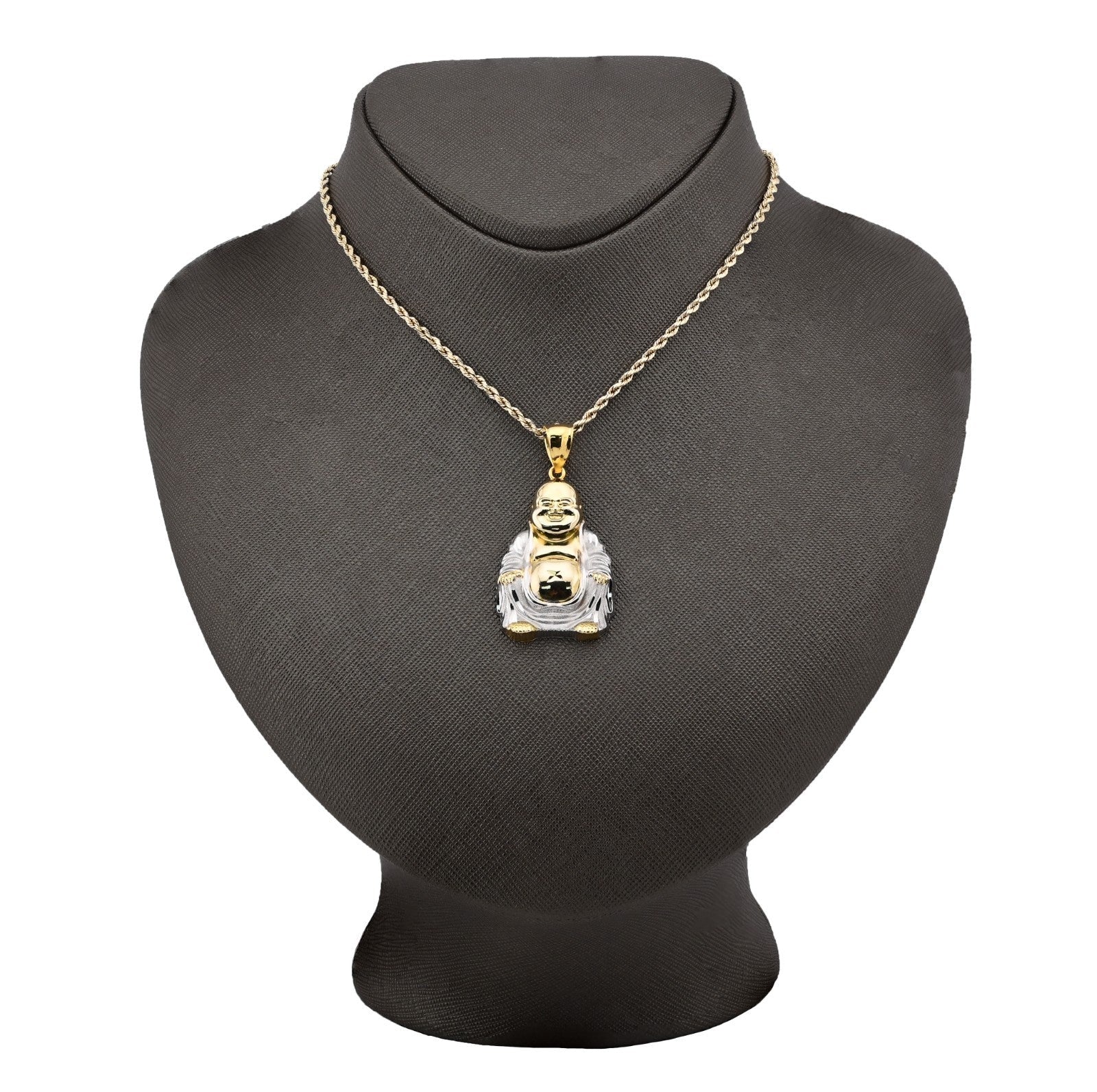 Real 10k Yellow & White Gold 5.5 gms Happy Laughing Buddha Pendant Charm For Men - Elite Jewelers - Charms & Pendants