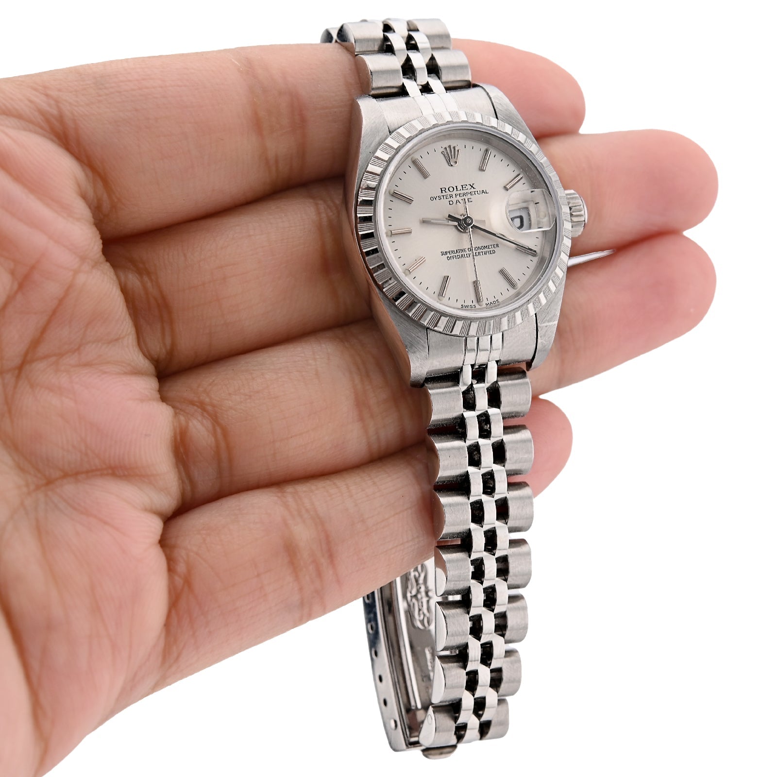 Rolex 26MM Datejust All Steel Engine Turned Bezel Silver Index Dial Women Watch M:79240 - Elite Jewelers - Luxury Watch