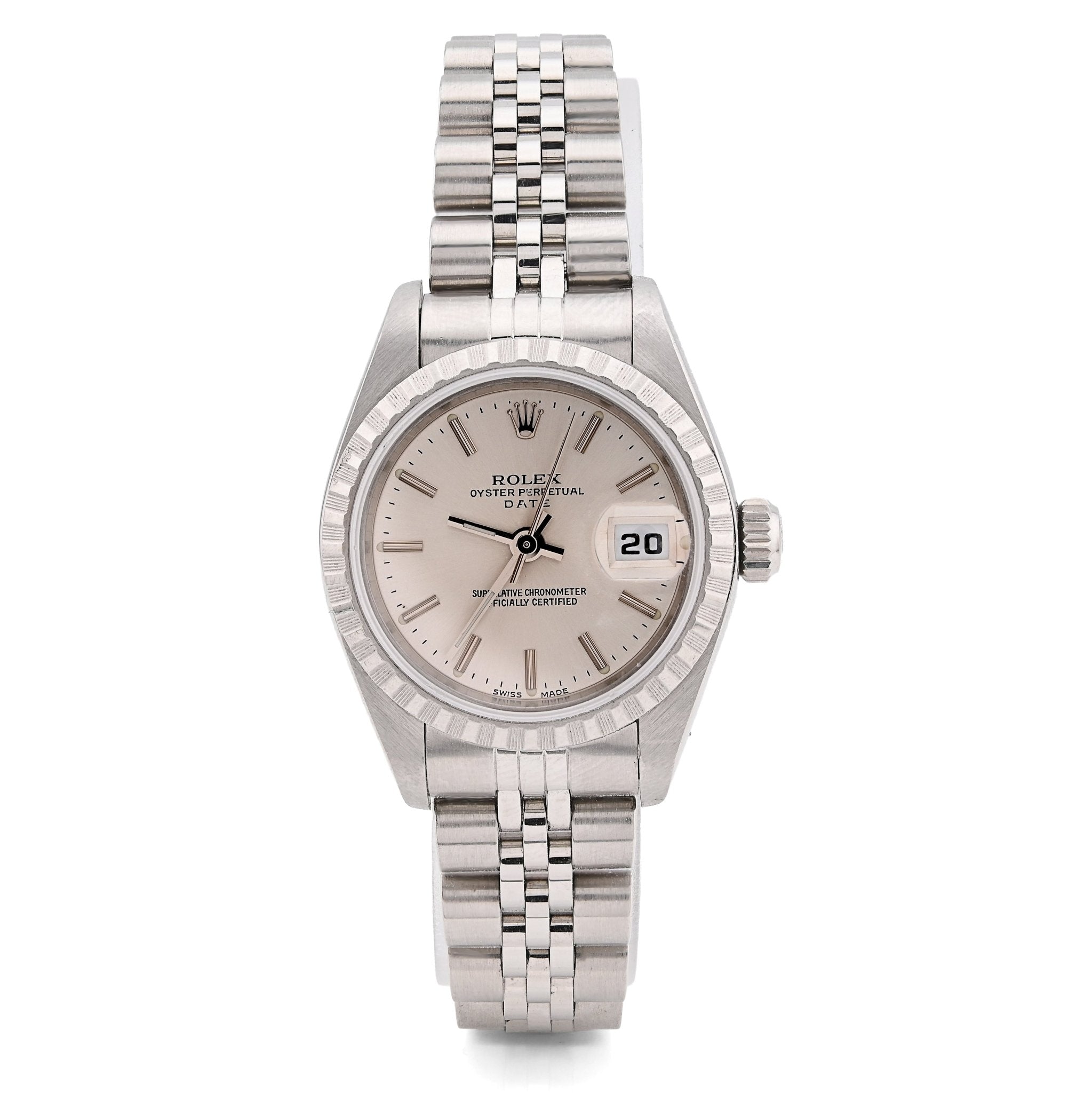 Rolex 26MM Datejust All Steel Engine Turned Bezel Silver Index Dial Women Watch M:79240 - Elite Jewelers - Luxury Watch