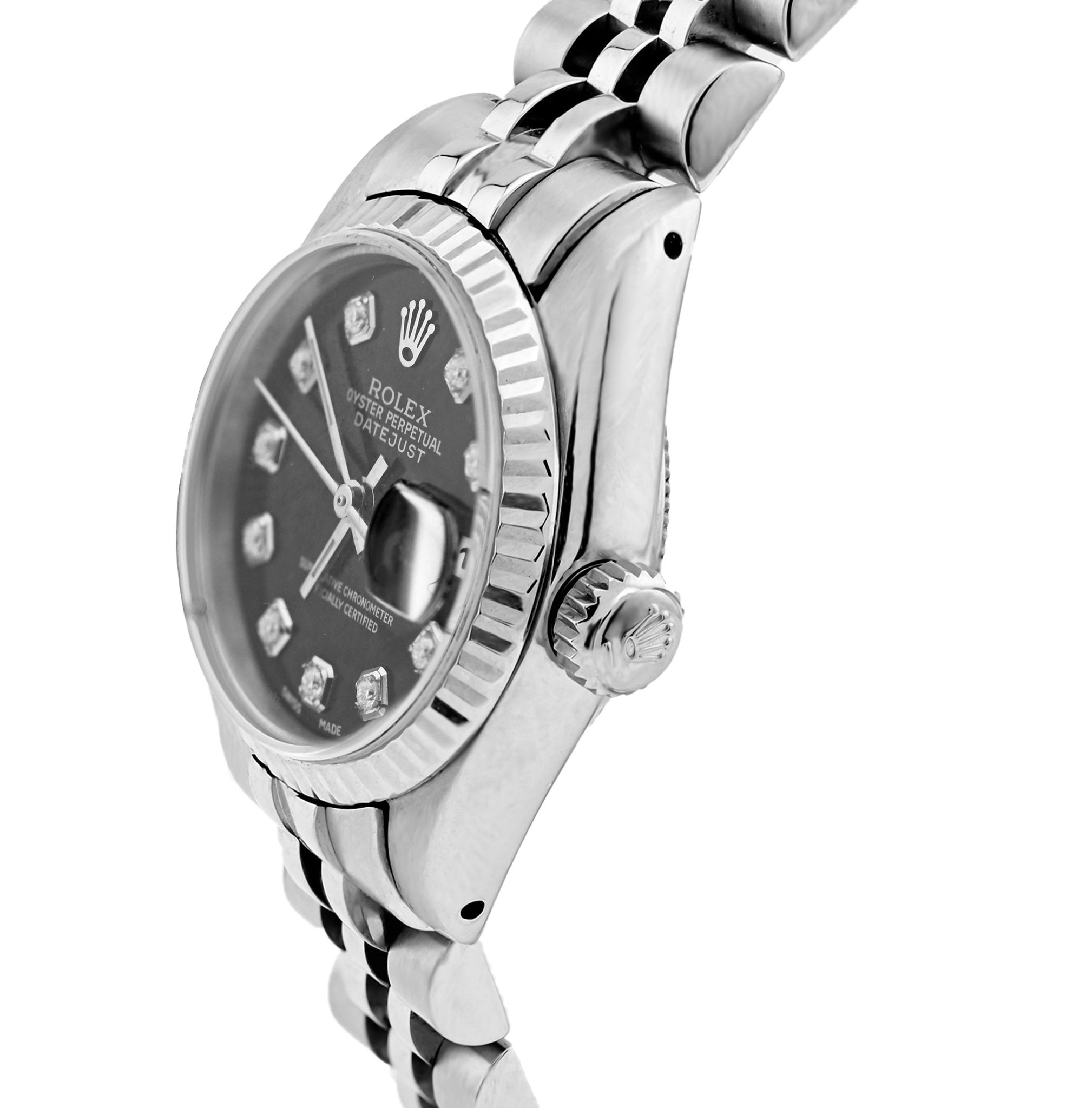 Rolex 26MM Datejust Fluted Bezel Stainless Steel Black Face Natural Diamond Dial - Elite Jewelers - Luxury Watch