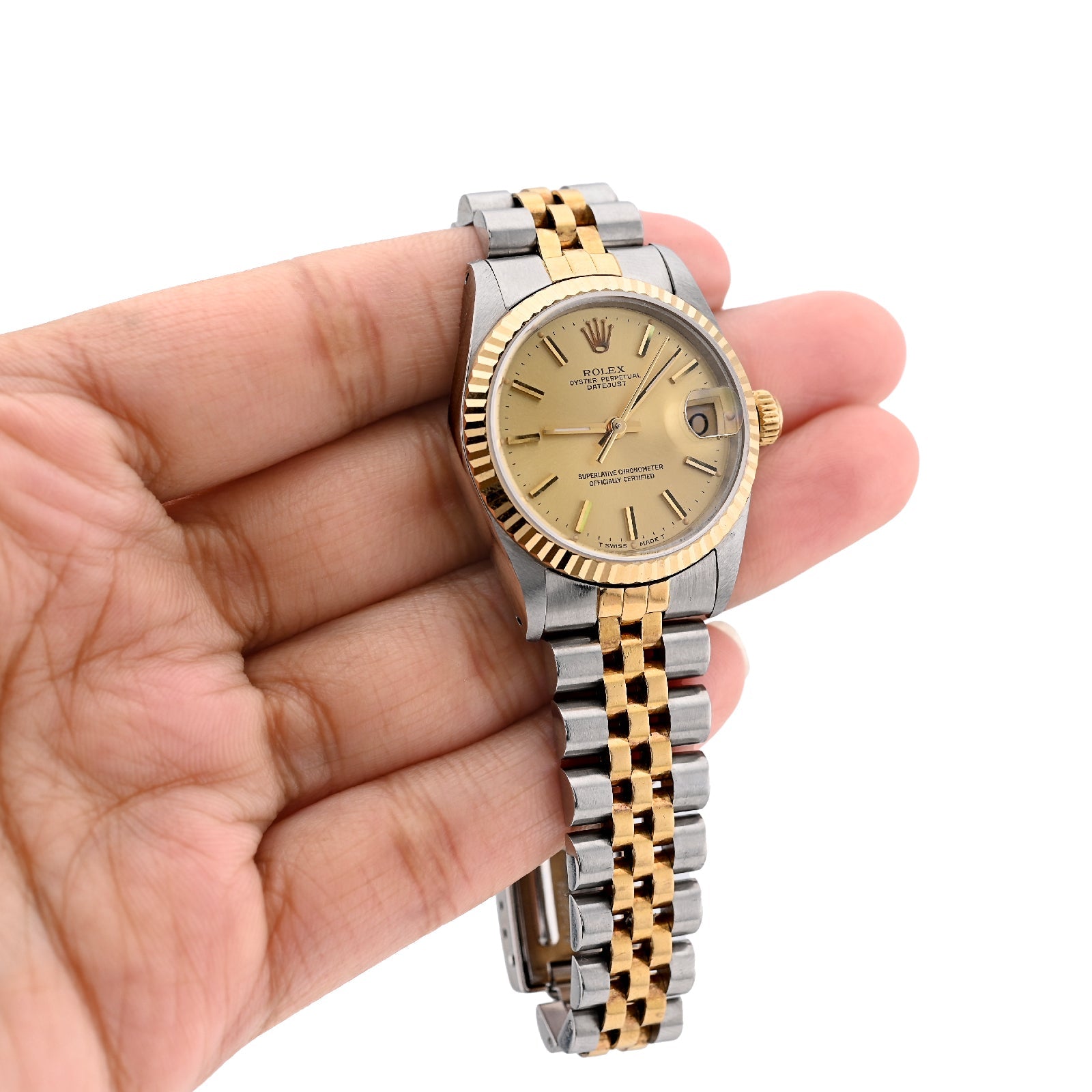 Rolex 26MM DateJust Two Tone Jubilee 18K & SS Champagne Face Fluted Bezel Watch - Elite Jewelers - Luxury Watch