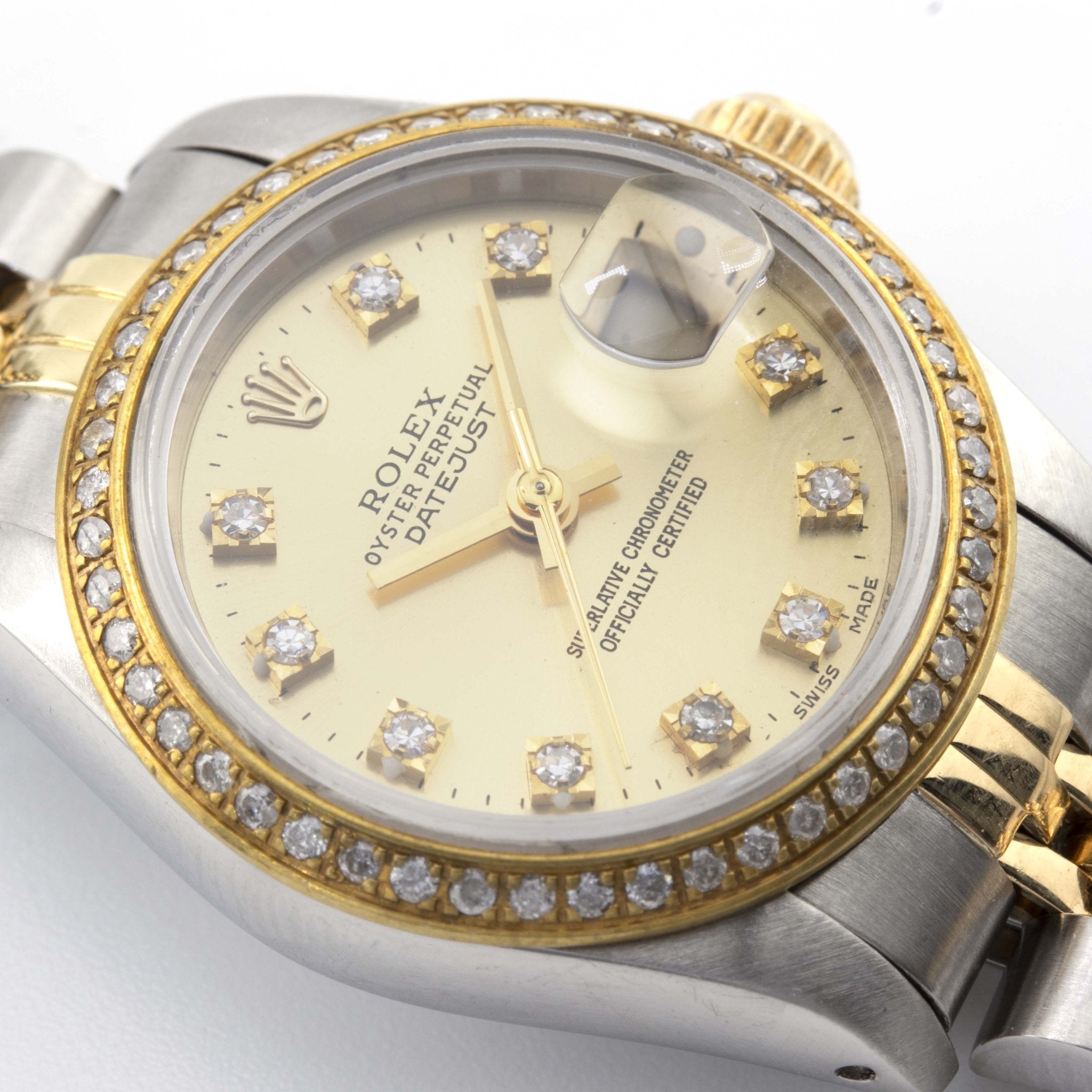 Rolex 26mm Datejust TwoTone Yellow Gold Jubliee Band Single Row Diamond Bezel Champagne Diamond Dial - Elite Jewelers - Luxury Watch