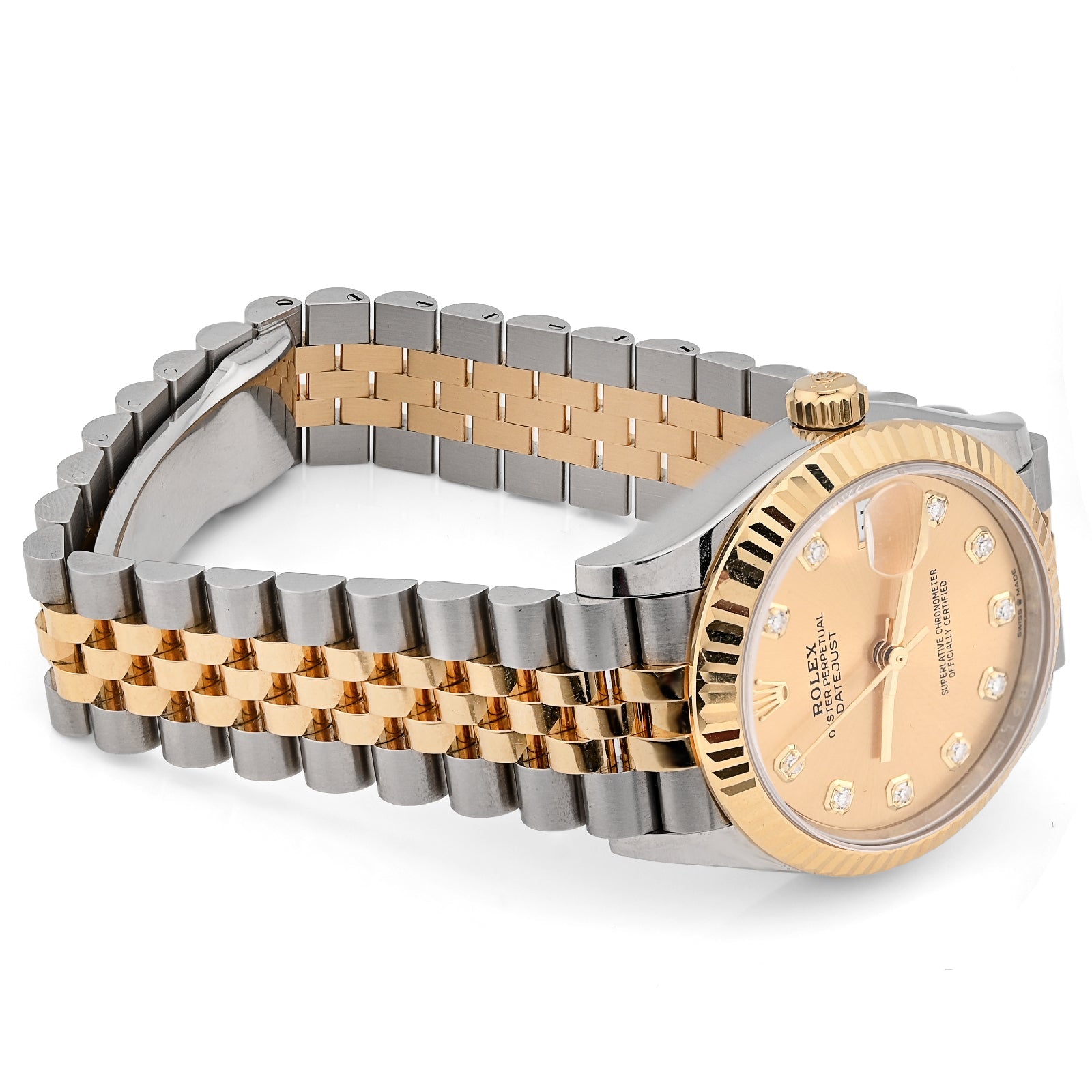 Rolex 31MM 18K Yellow Gold Diamond Dial Fluted Bezel Champagne Face Jubilee Band Full SET 2025 - Elite Jewelers - Luxury Watch
