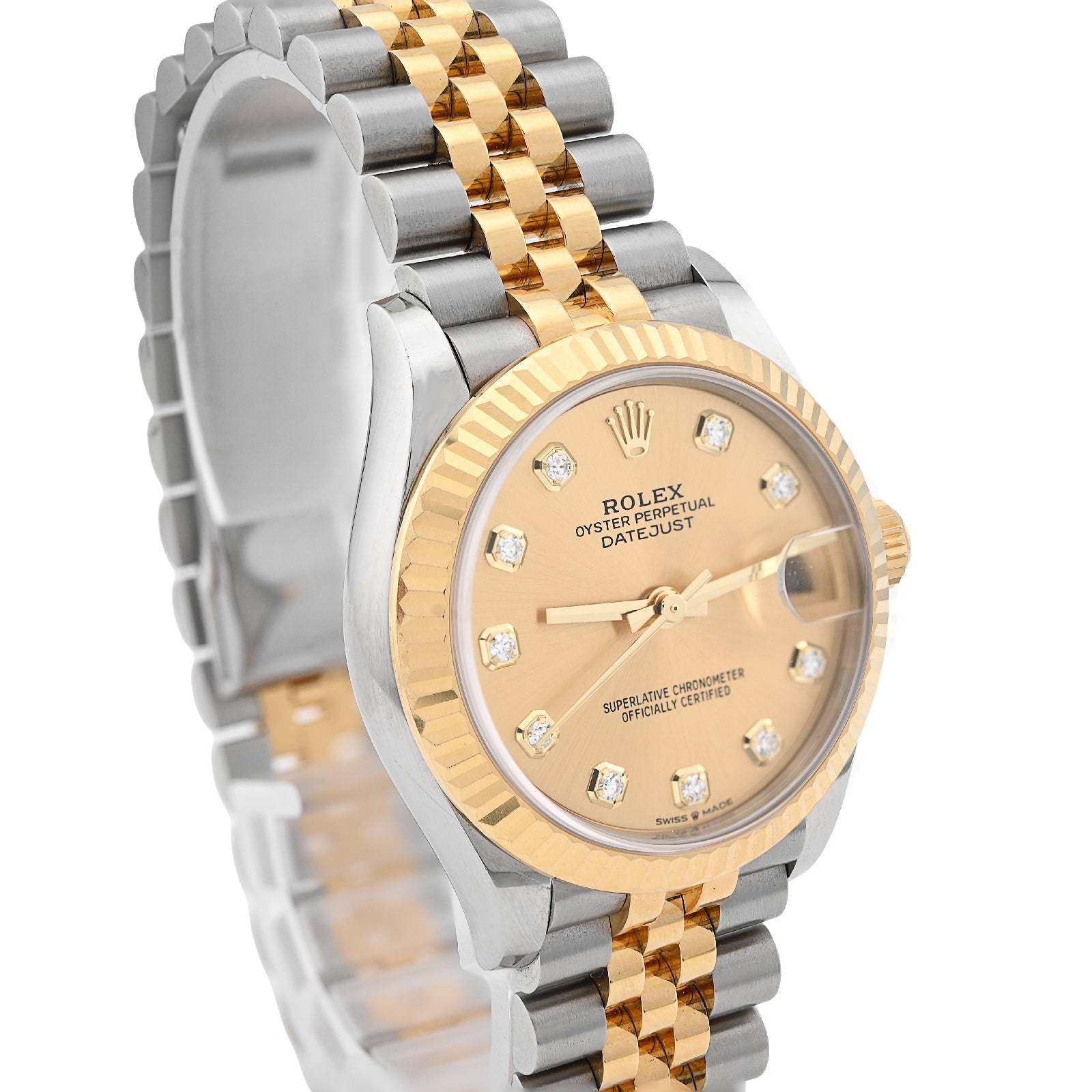 Rolex 31MM 18K Yellow Gold Diamond Dial Fluted Bezel Champagne Face Jubilee Band Full SET 2025 - Elite Jewelers - Luxury Watch