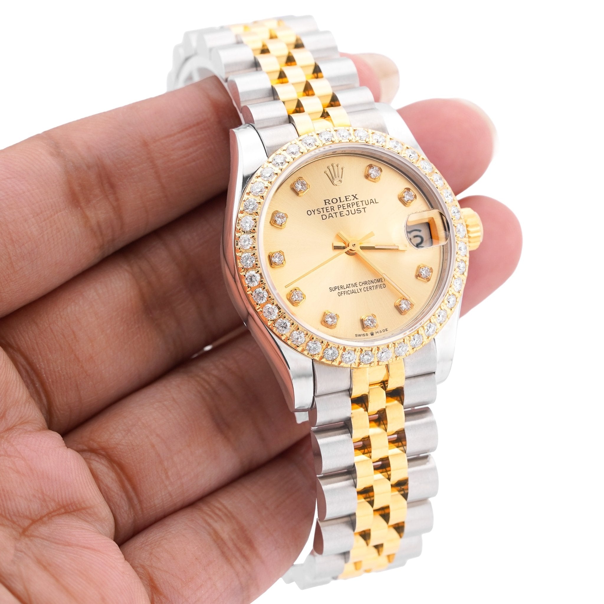 Rolex 31MM Datejust 2-Tone Diamond Bezel/Dial Champagne Face Jubilee Band Watch - Elite Jewelers-Luxury Watch
