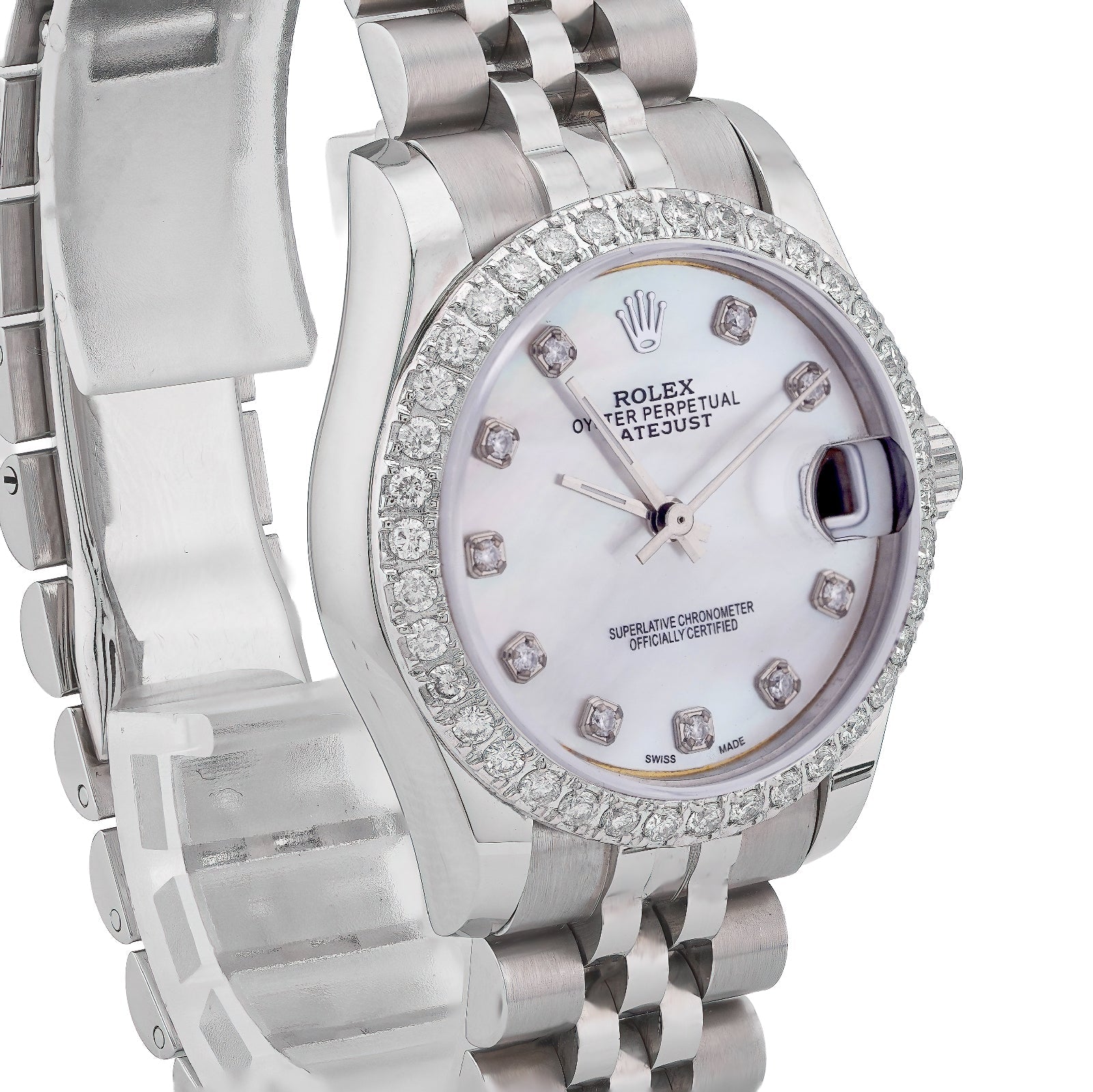 Rolex 31MM Datejust All white Diamond Bezel/Dial White MOP Face Jubilee Band Watch - Elite Jewelers-Luxury Watch