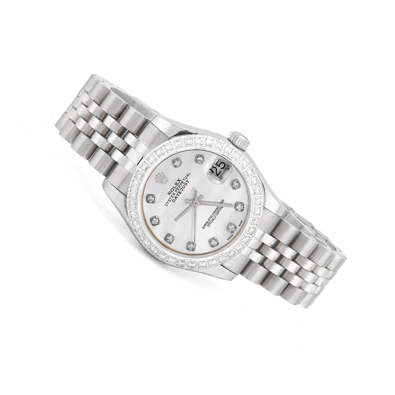 Rolex 31MM Datejust All white Diamond Bezel/Dial White MOP Face Jubilee Band Watch - Elite Jewelers-Luxury Watch
