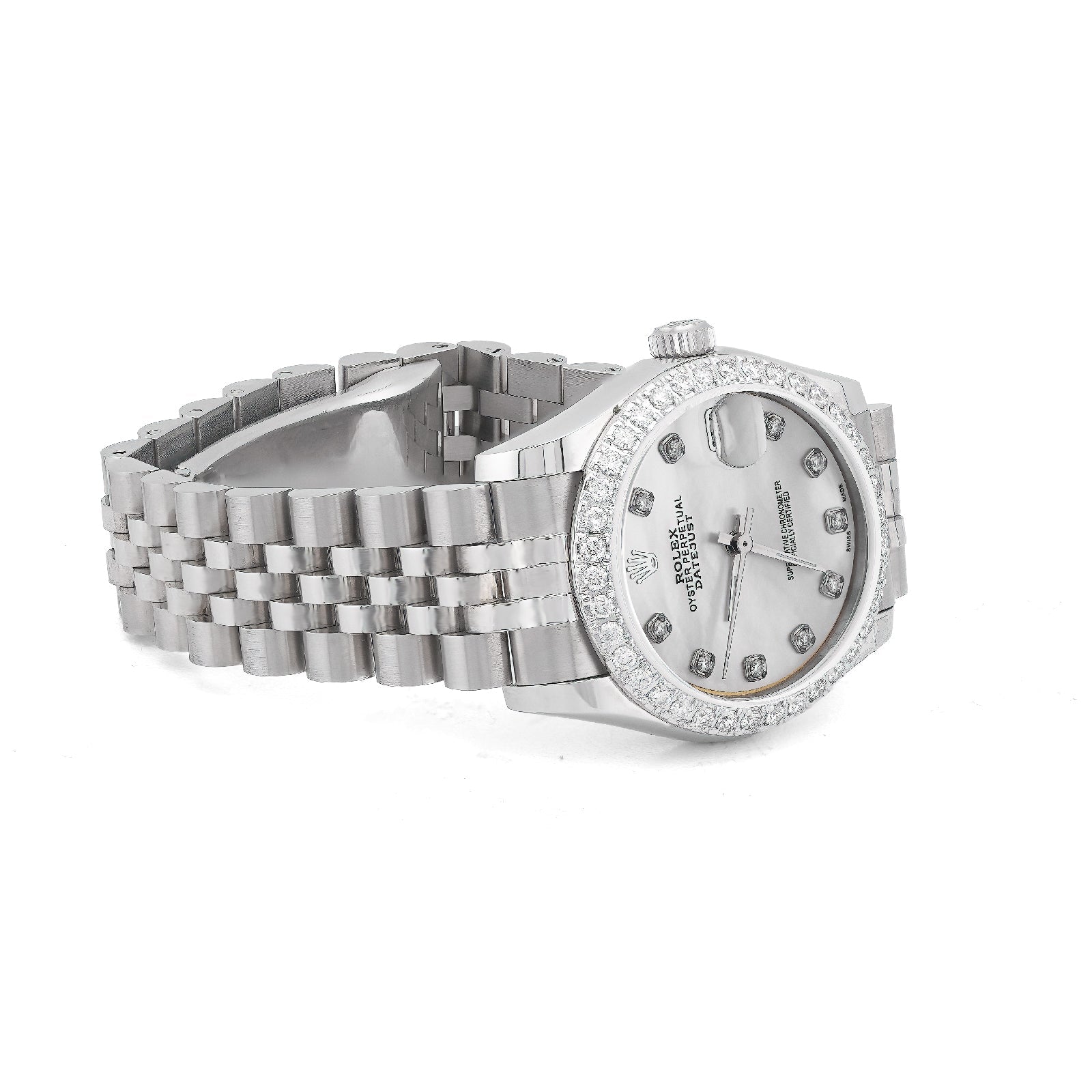 Rolex 31MM Datejust All white Diamond Bezel/Dial White MOP Face Jubilee Band Watch - Elite Jewelers-Luxury Watch
